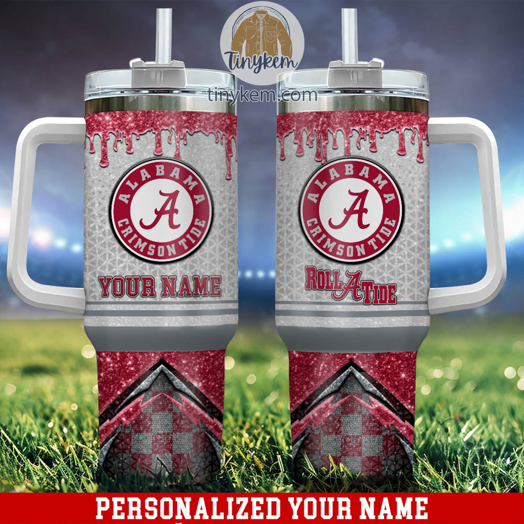 Alabama Crimson Tide Glitter NCAA Stanley Tumbler With Handle Personalized Name St8368