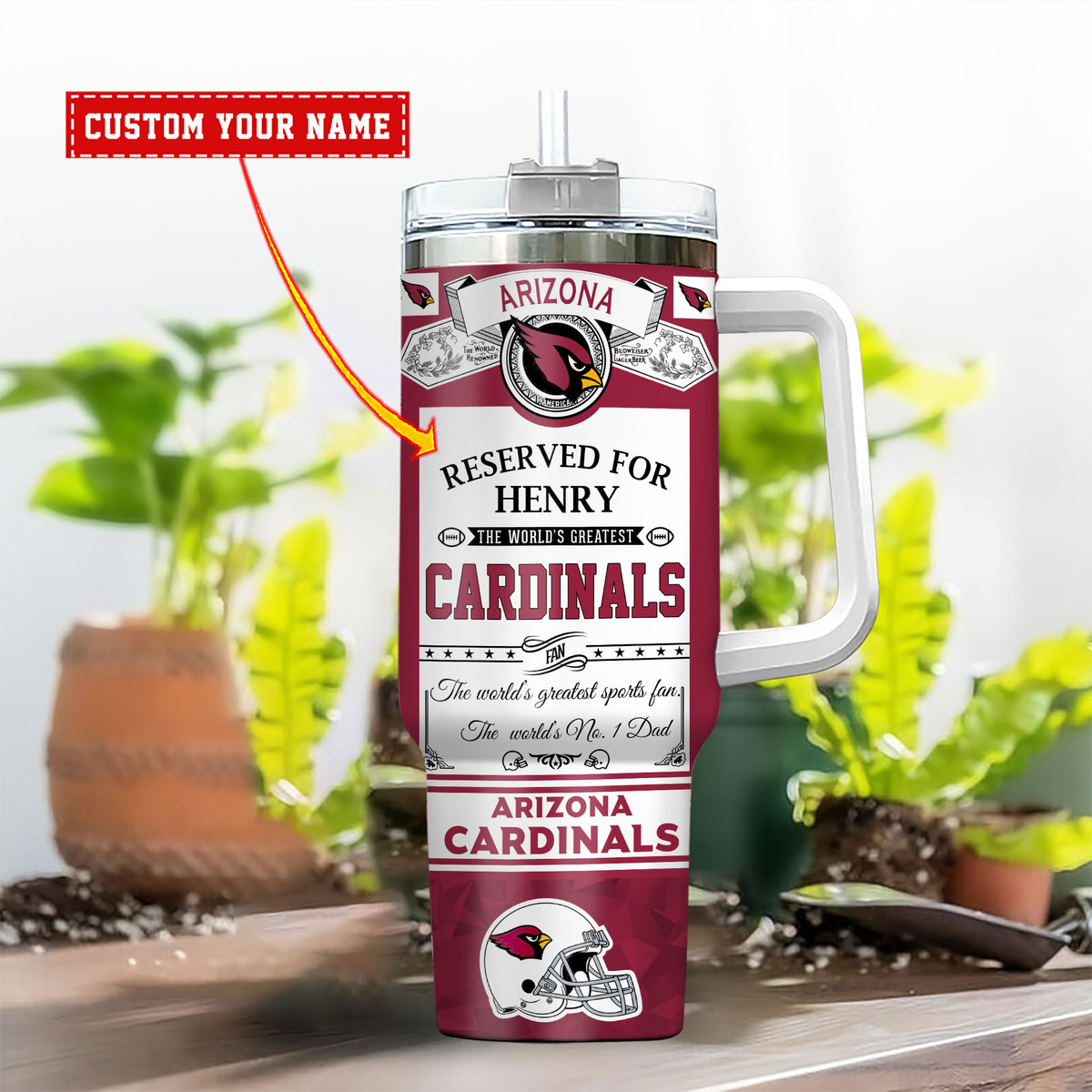 Arizona Cardinals NFL Father Day Stanley Tumbler With Handle Personalized Name St5721