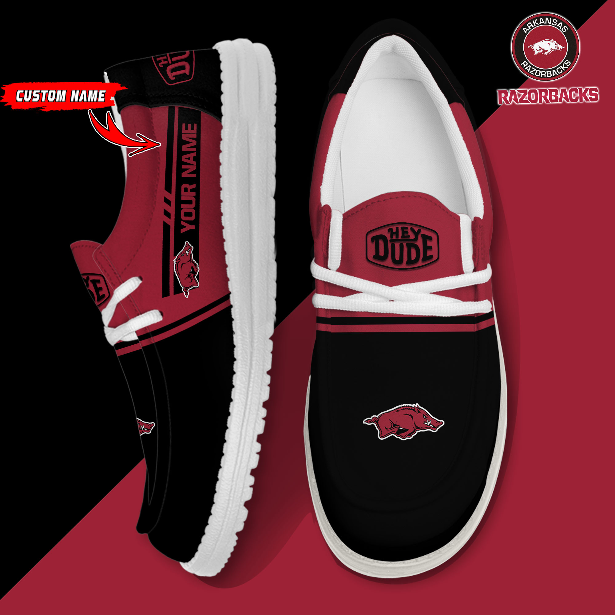 Arkansas Razorbacks Personalized Hey Dude Shoes For Men And Women ST10891