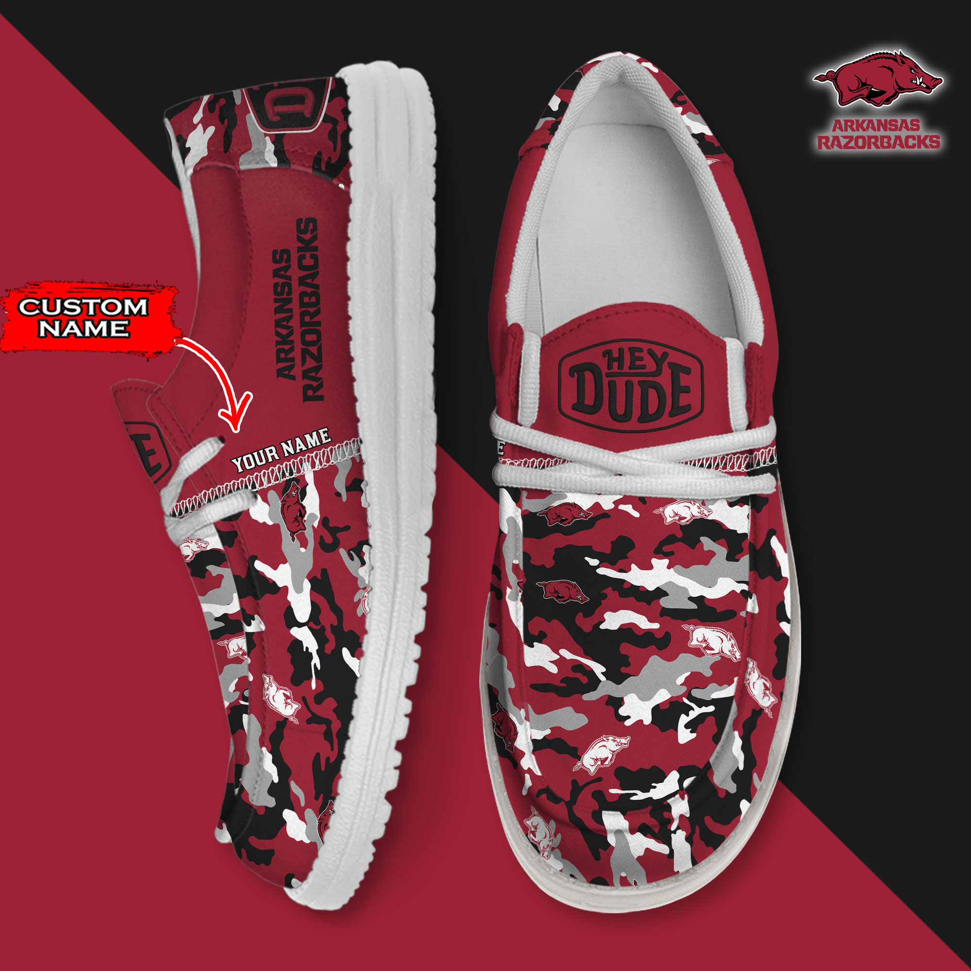 Arkansas Razorbacks Personalized Hey Dude Shoes For Men And Women ST11367