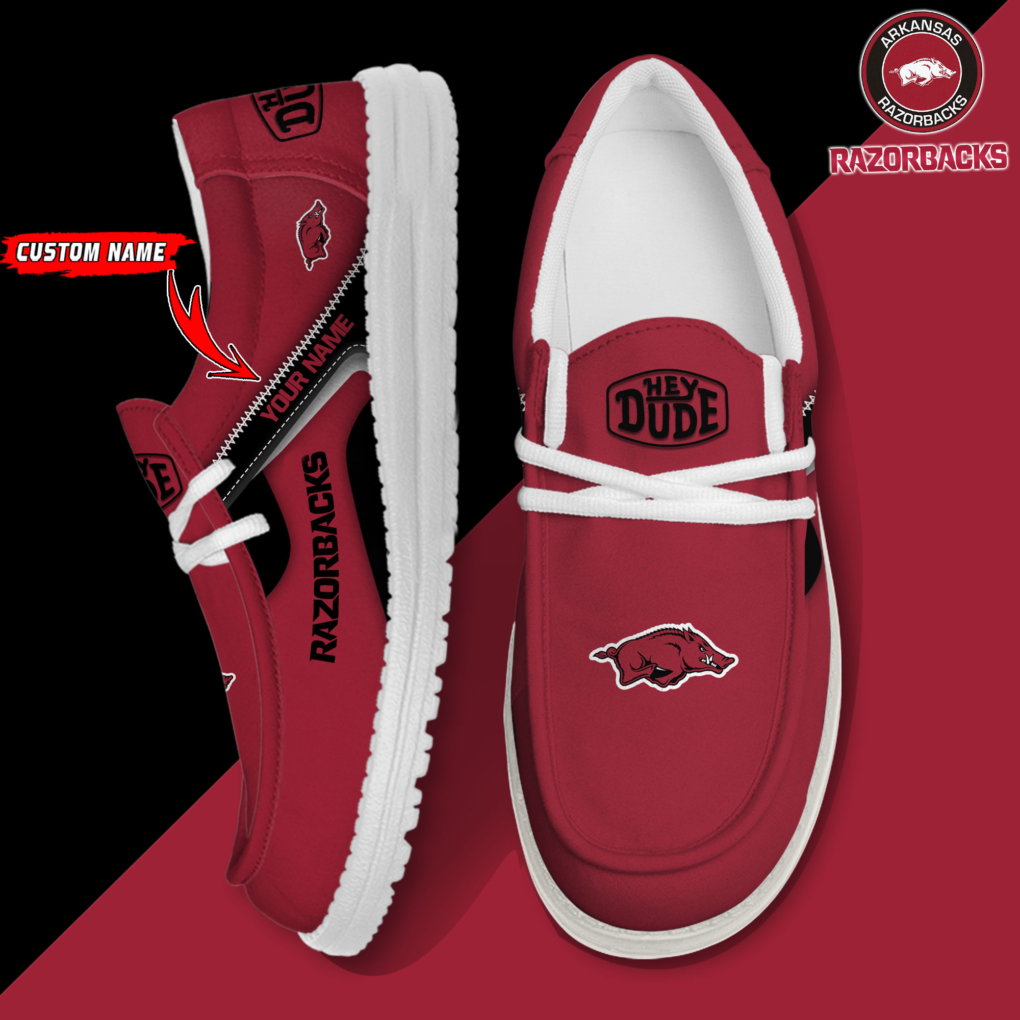 Arkansas Razorbacks Personalized Hey Dude Shoes For Men And Women ST5390