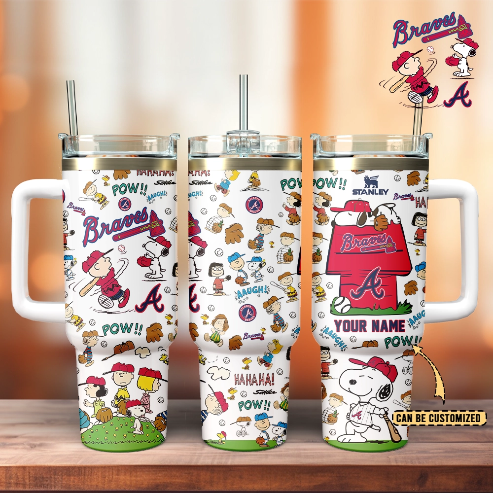 Atlanta Braves x Peanuts MLB Stanley Tumbler With Handle Personalized Name St7698