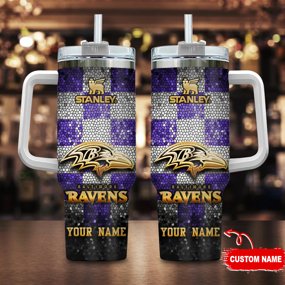 Baltimore Ravens NFL Glitter Golden Logo Stanley Tumbler With Handle Personalized Name St9912