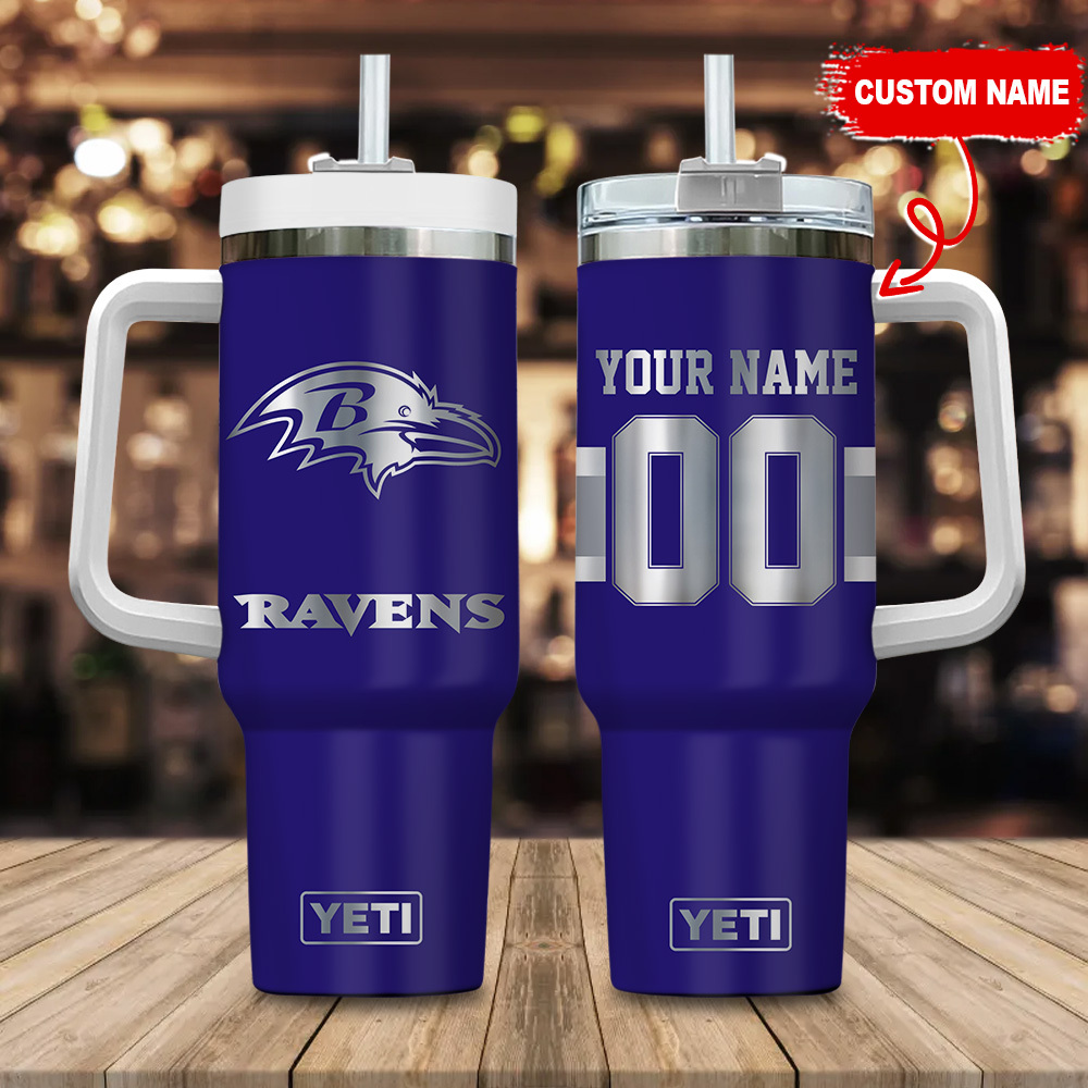 Baltimore Ravens NFL Laser Engraved Effect Stanley Tumbler With Handle Personalized Name St6682