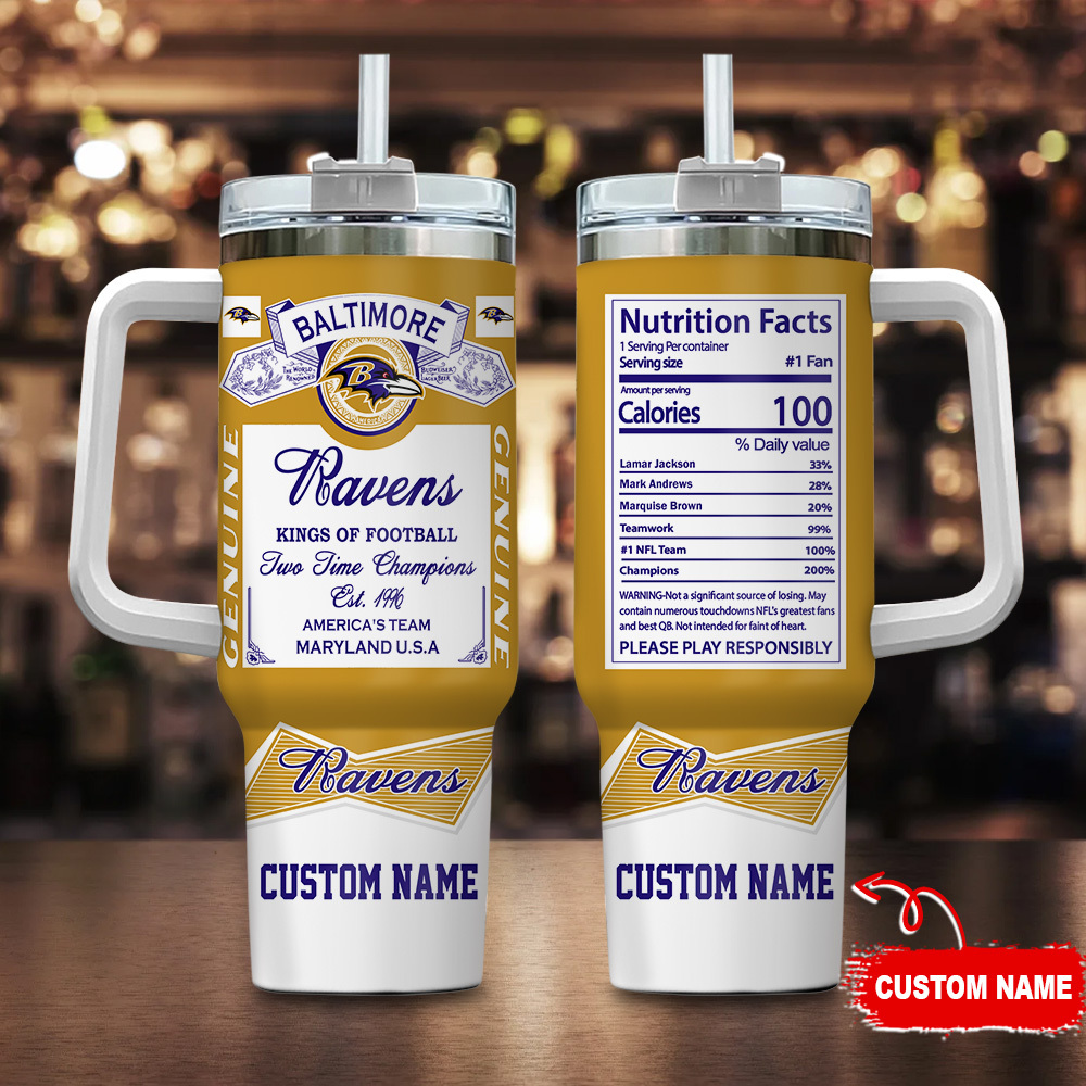 Baltimore Ravens NFL Nutrition Facts Stanley Tumbler With Handle Personalized Name St5163