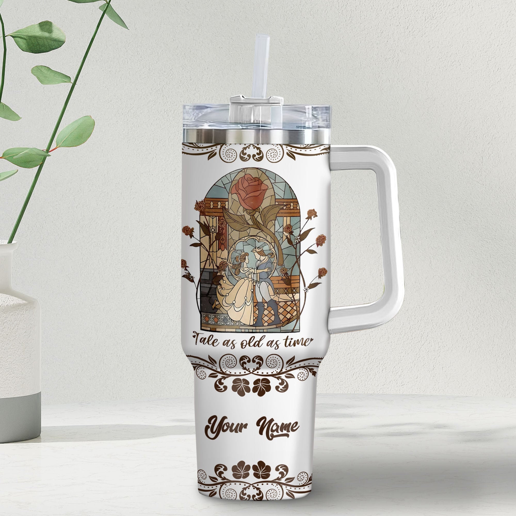 Beauty And The Beast Disney Cartoon Stanley Tumbler With Handle Personalized Name St8016