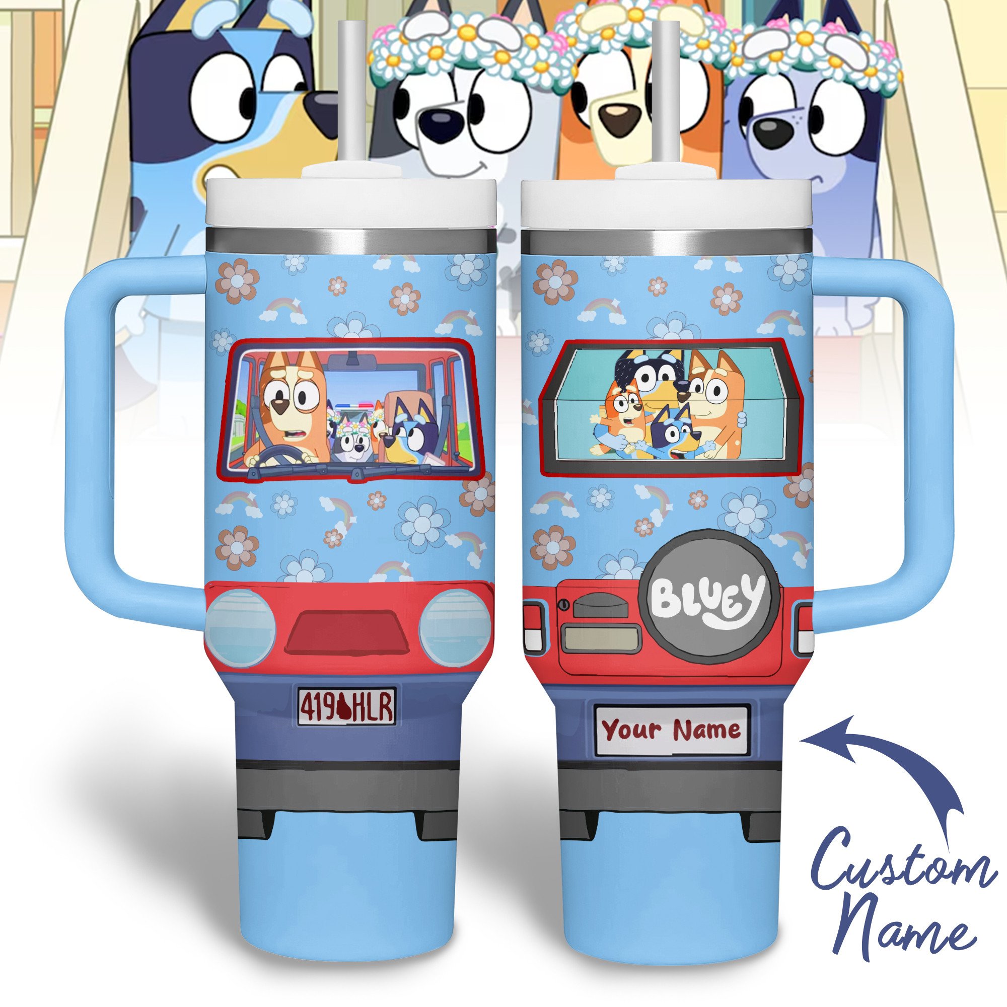 Bluey Cartoon Stanley Tumbler With Handle Personalized Name St1993
