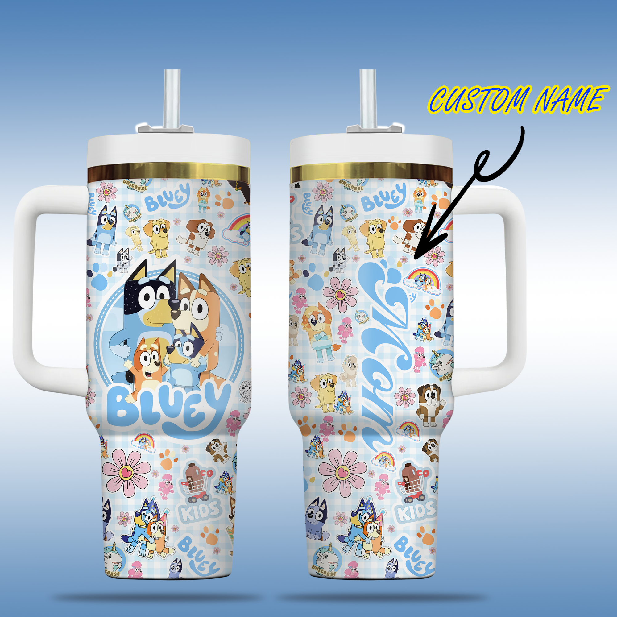 Bluey Cartoon Stanley Tumbler With Handle Personalized Name St5072