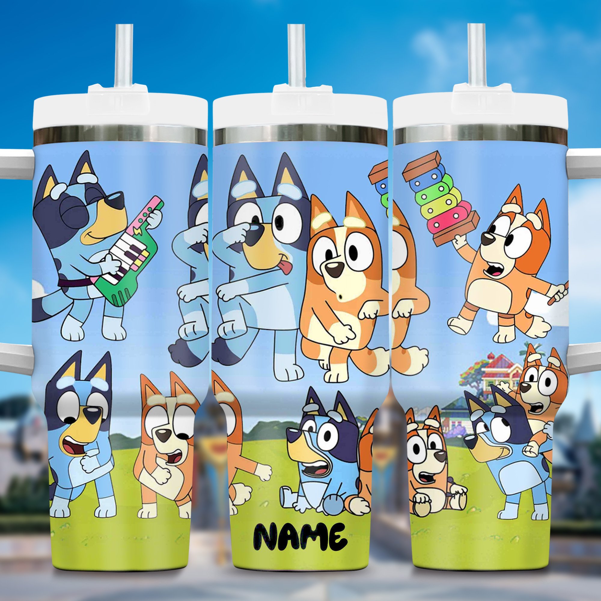 Bluey Cartoon Stanley Tumbler With Handle Personalized Name St6914