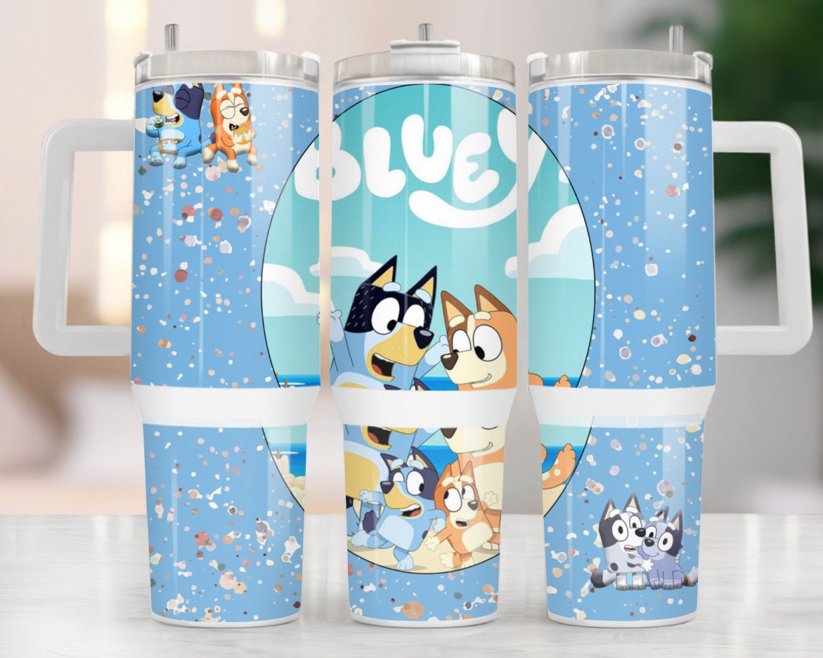 Bluey Heeler Family Cartoon Stanley Tumbler With Handle Personalized Name St2683