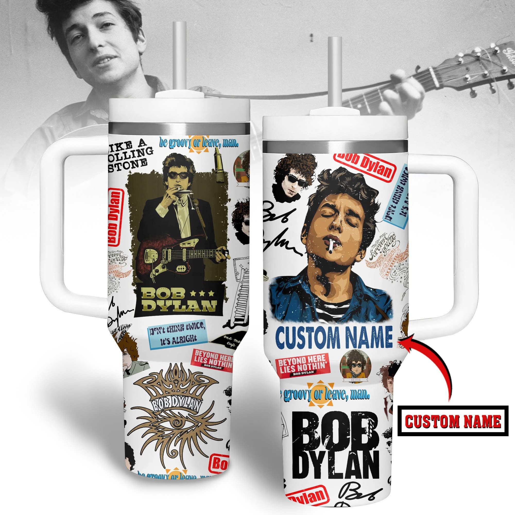 Bob Dylan Music Stanley Tumbler With Handle Personalized Name St5813