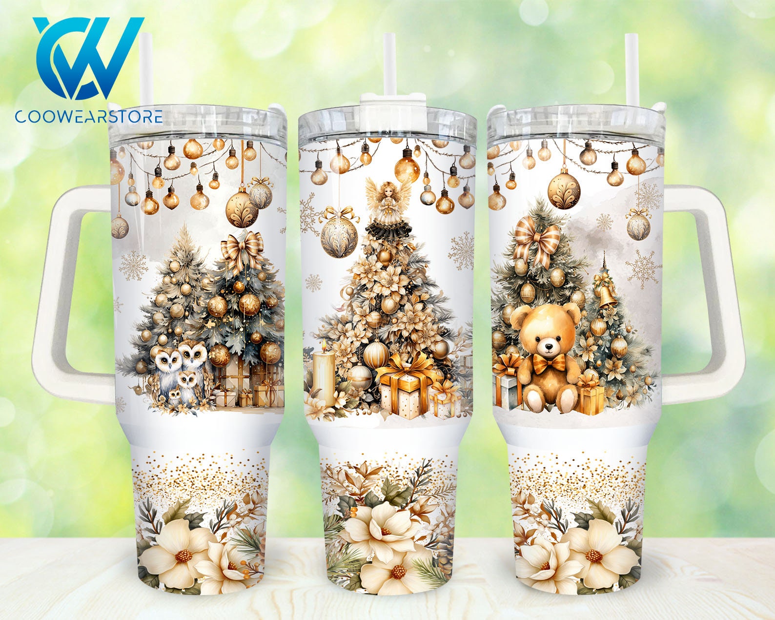 Boho Gold Christmas Stanley Tumbler With Handle Personalized Name St2693