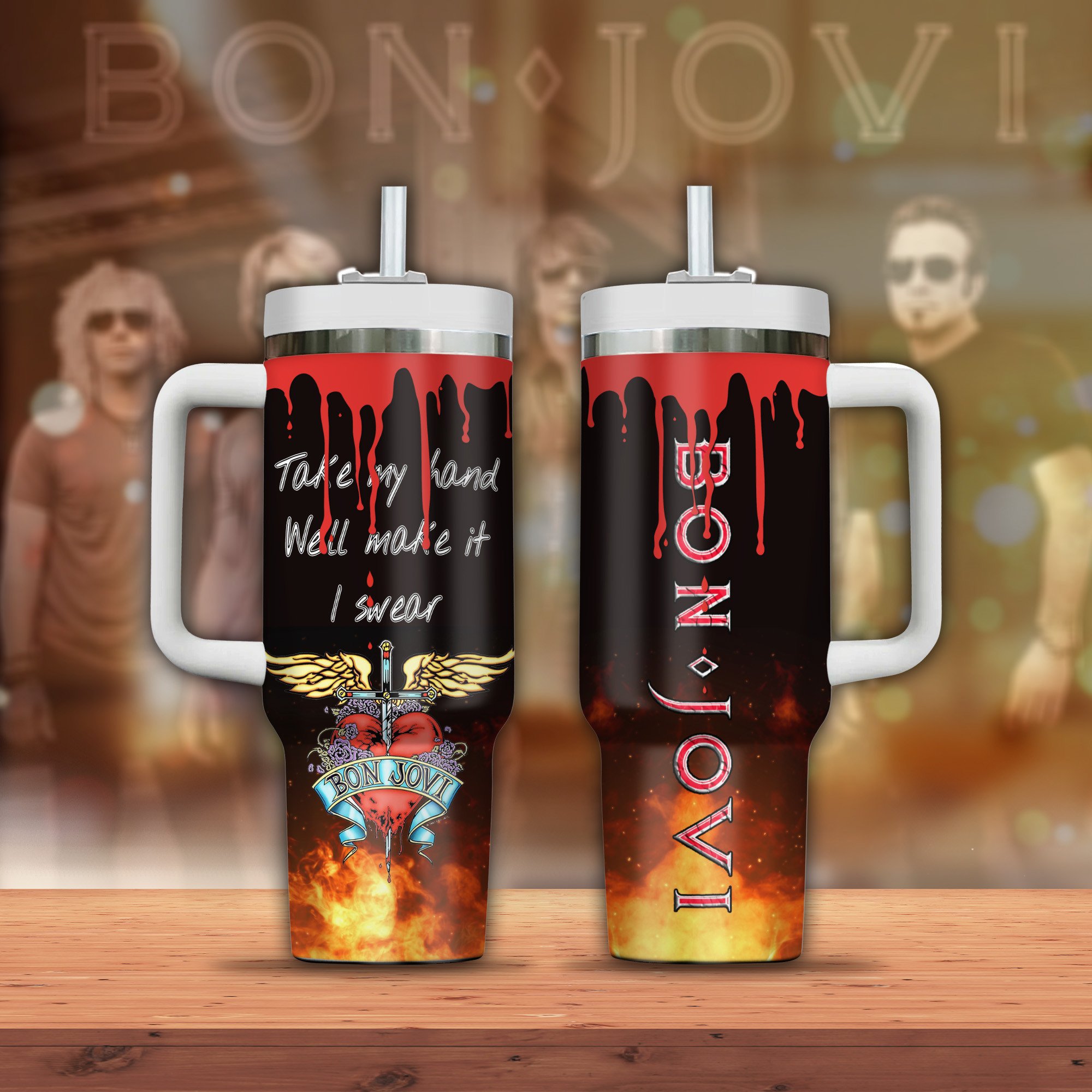 Bon Jovi Music Stanley Tumbler With Handle Personalized Name St9023