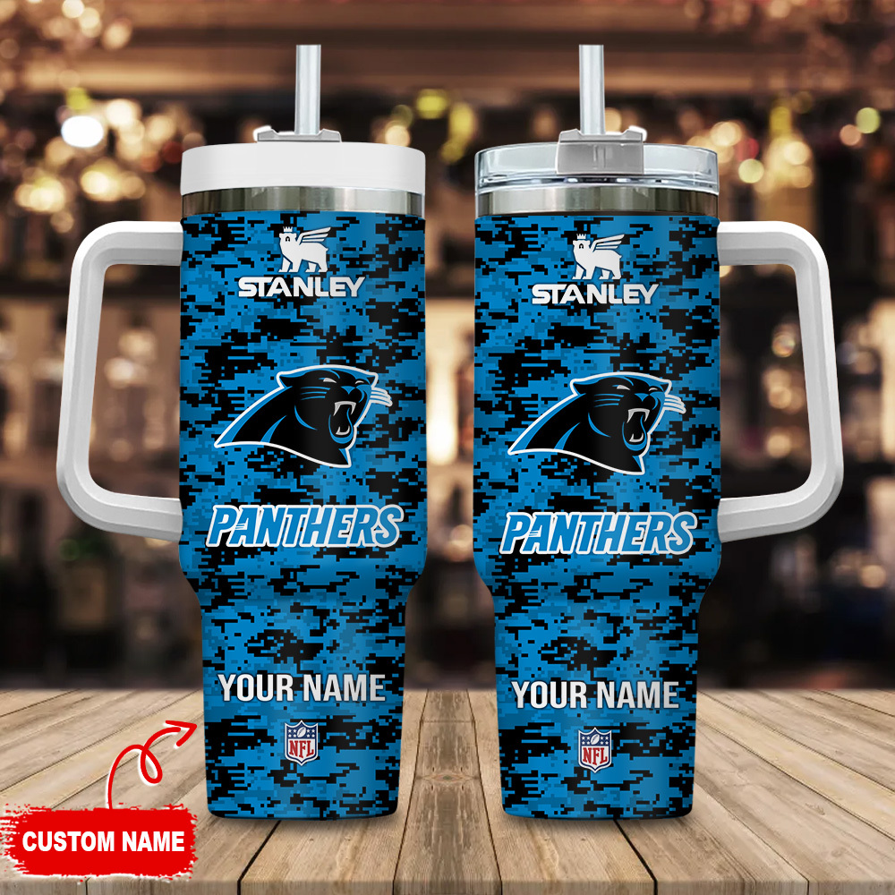 Carolina Panthers NFL Camouflage Stanley Tumbler With Handle Personalized Name St3190