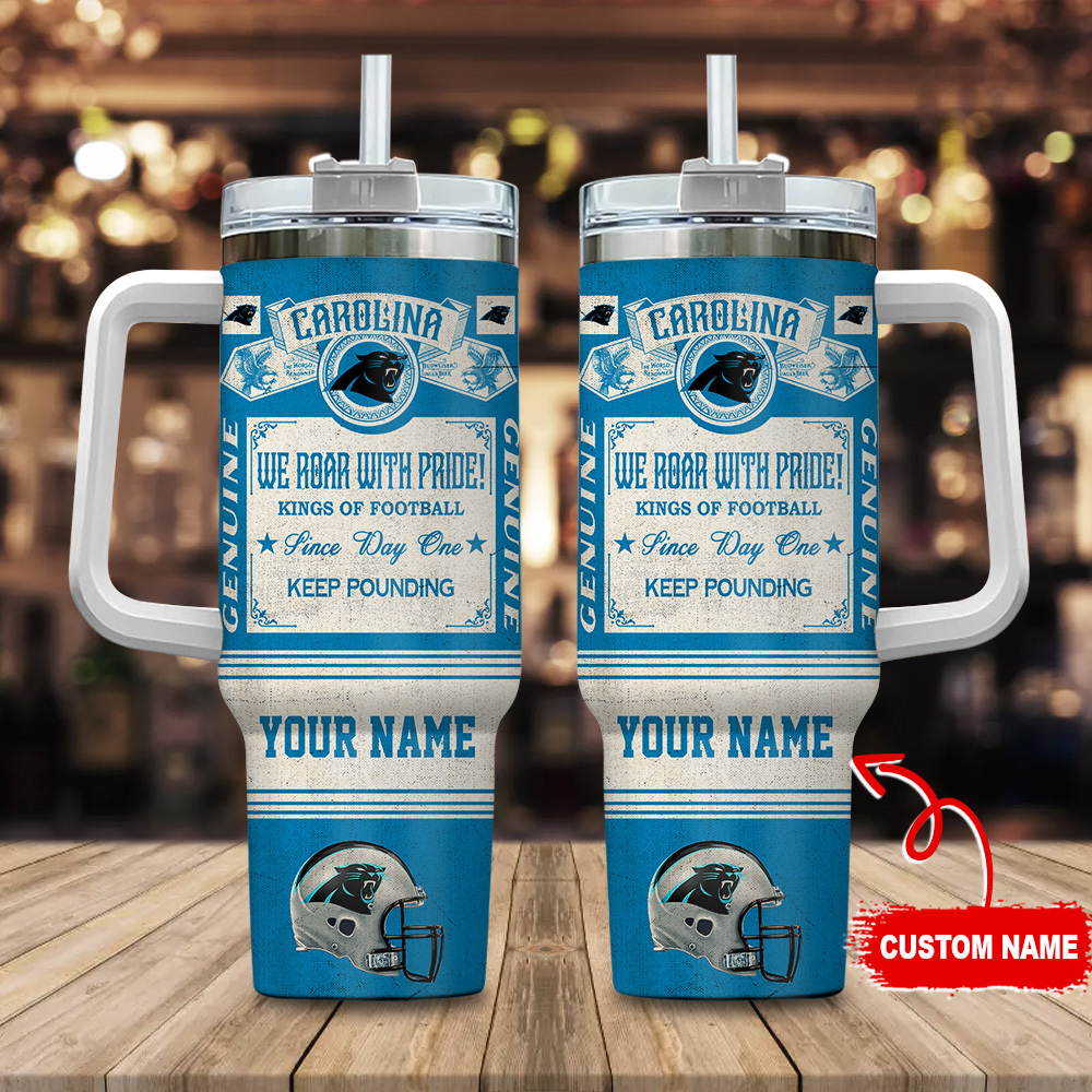 Carolina Panthers NFL Vintage Kings Of Football Stanley Tumbler With Handle Personalized Name St9131
