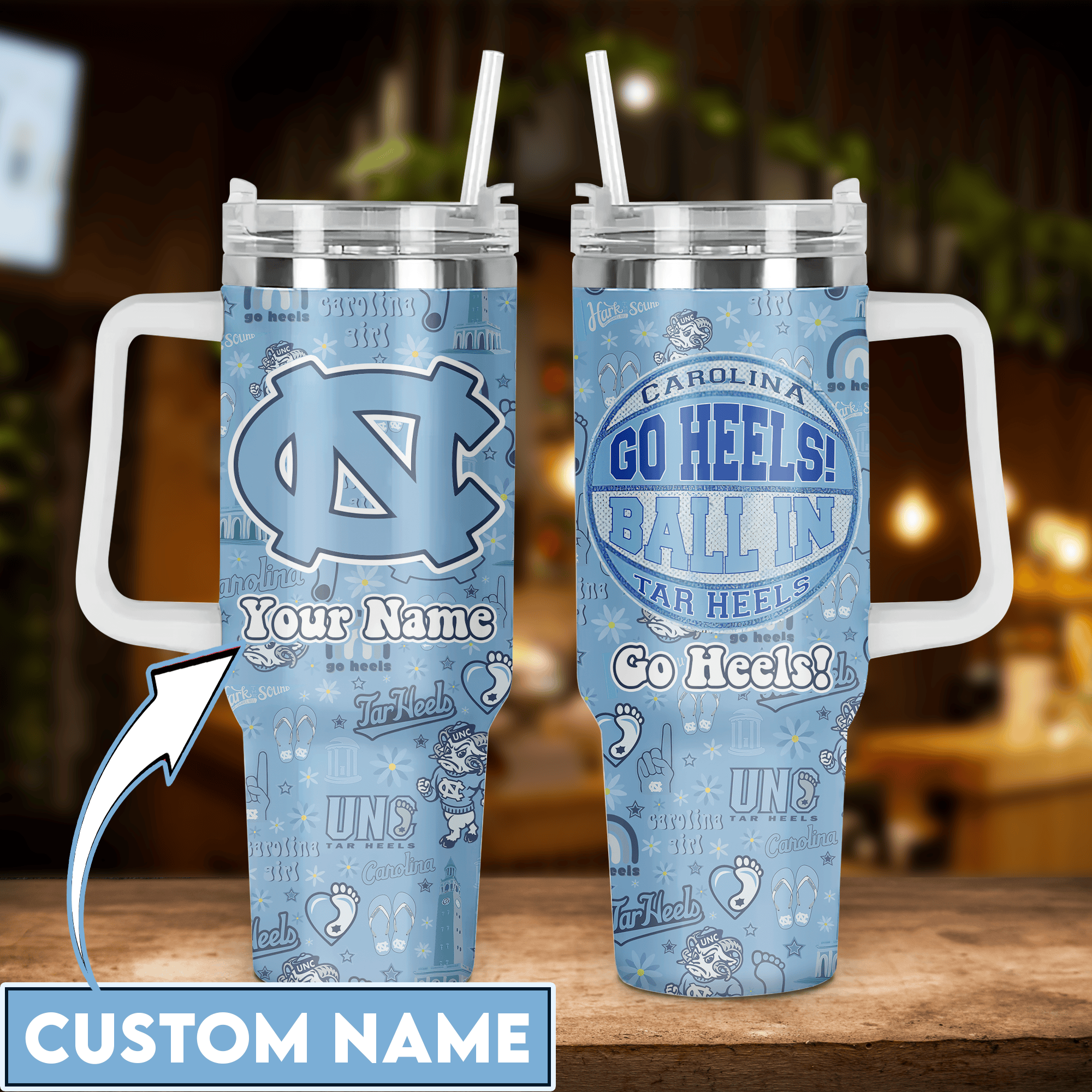 Carolina Tar Heels Basketball Stanley Tumbler With Handle Personalized Name St5200