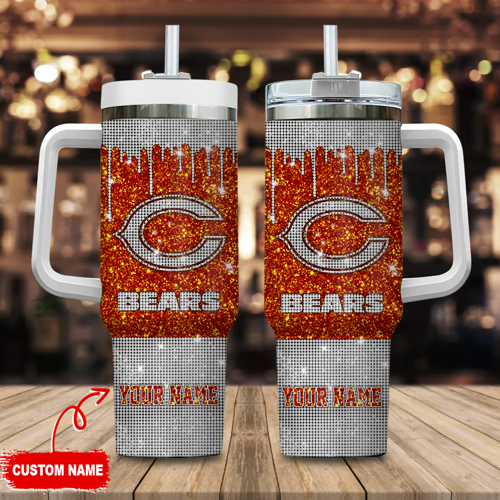 Chicago Bears NFL Glitter Stanley Tumbler With Handle Personalized Name St2166