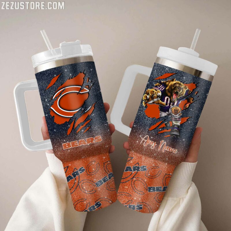 Chicago Bears NFL Glitter Stanley Tumbler With Handle Personalized Name St3757
