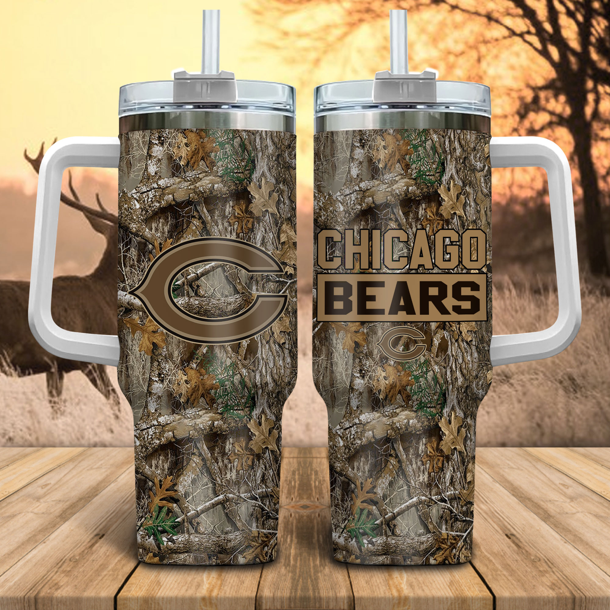 Chicago Bears NFL Hunting Realtree Stanley Tumbler With Handle Personalized Name St6112