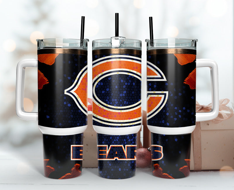 Chicago Bears NFL Stained Glass Effect Stanley Tumbler With Handle Personalized Name St3970