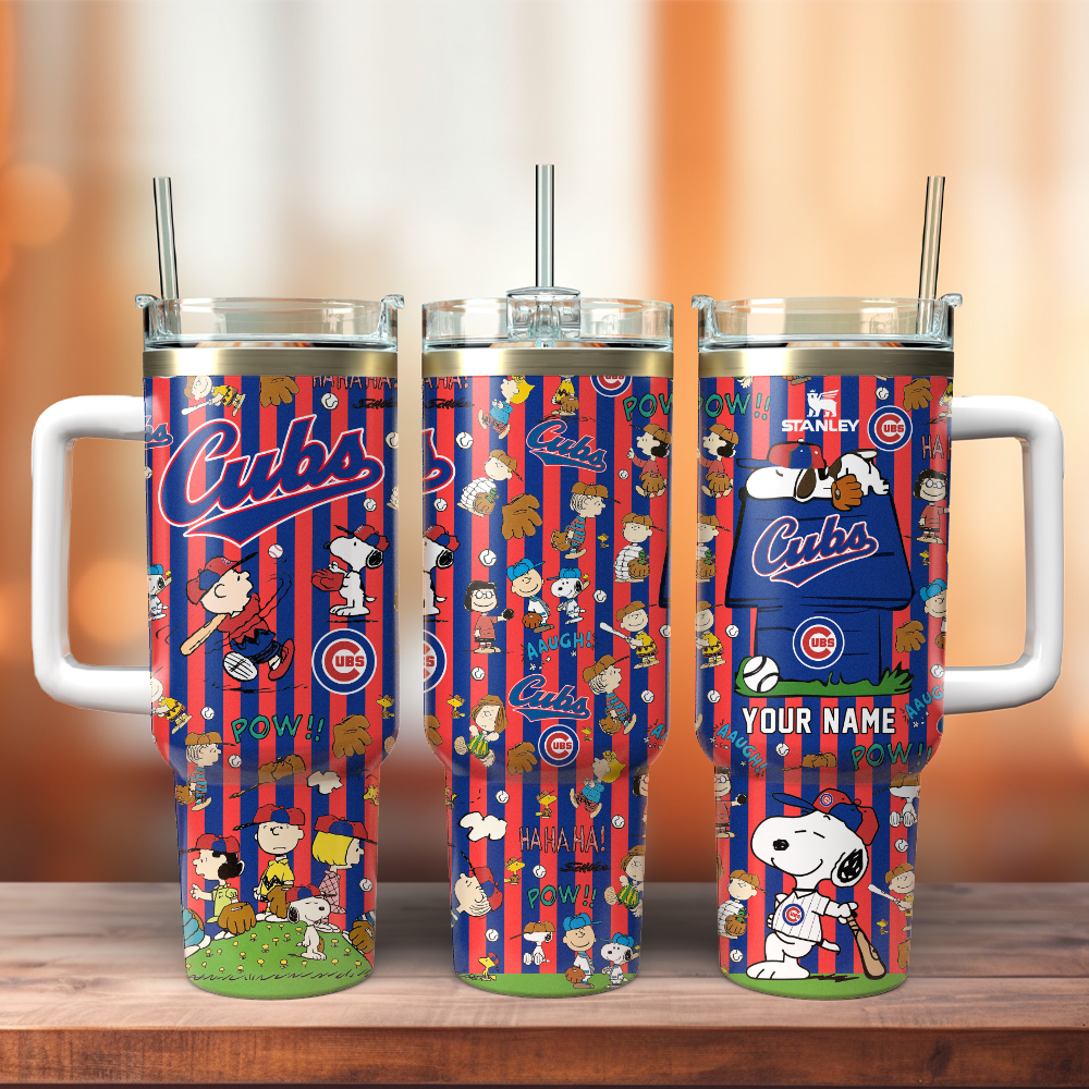 Chicago Cubs x Peanuts MLB Sports Stanley Tumbler With Handle Personalized Name St5046
