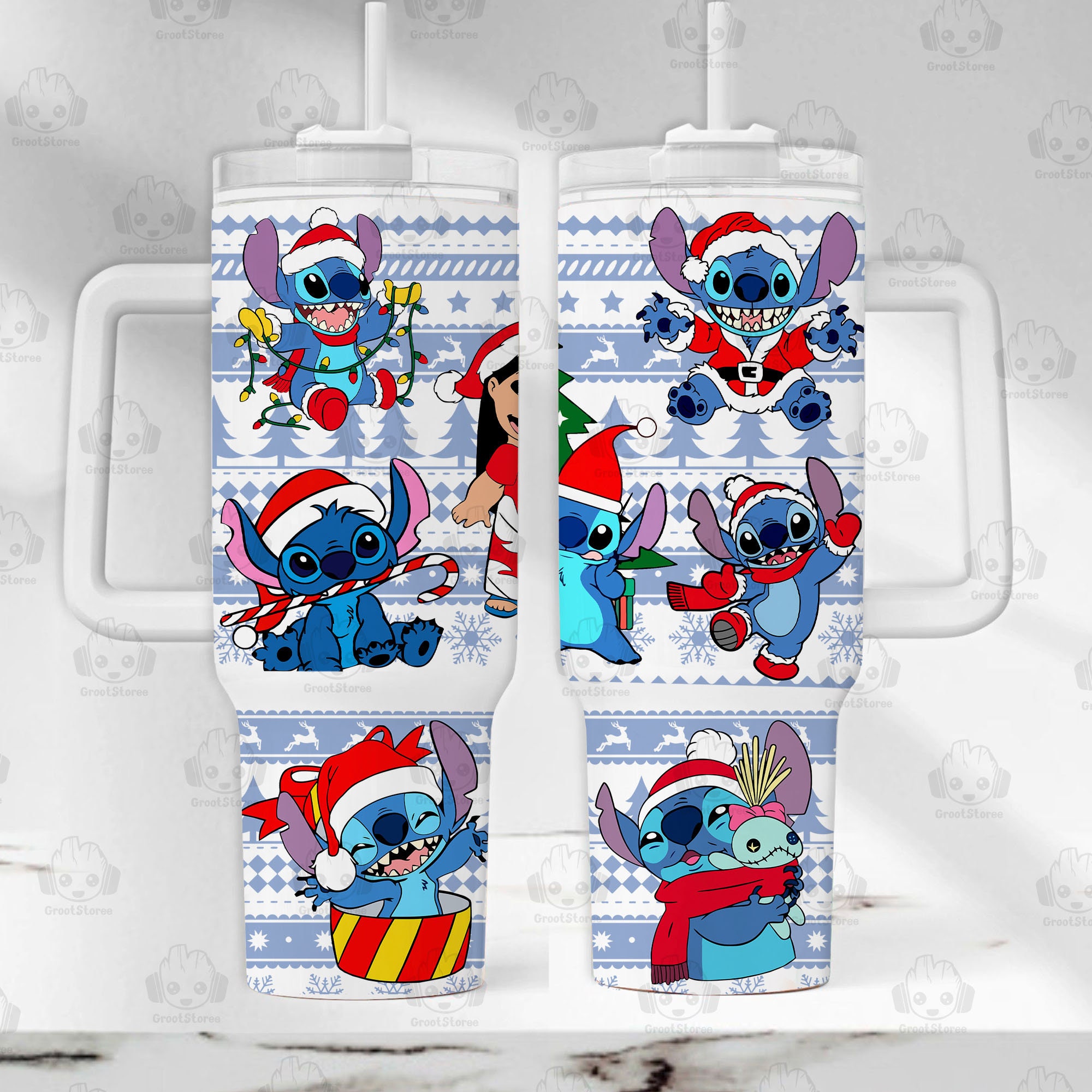 Christmas Lilo and Stitch Disney Cartoon Stanley Tumbler With Handle Personalized Name St8583