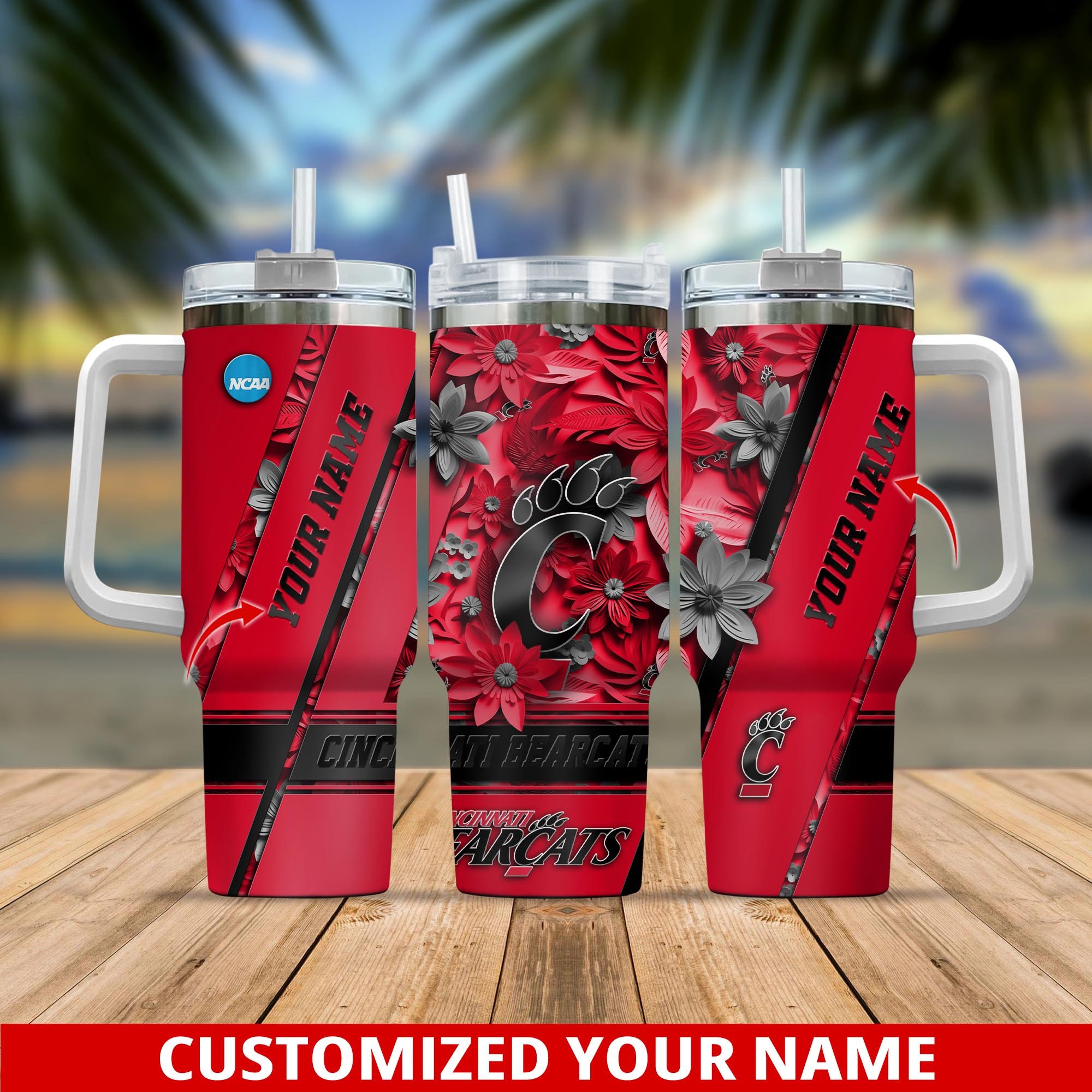 Cincinnati Bearcats NCAA Stanley Tumbler With Handle Personalized Name St3947