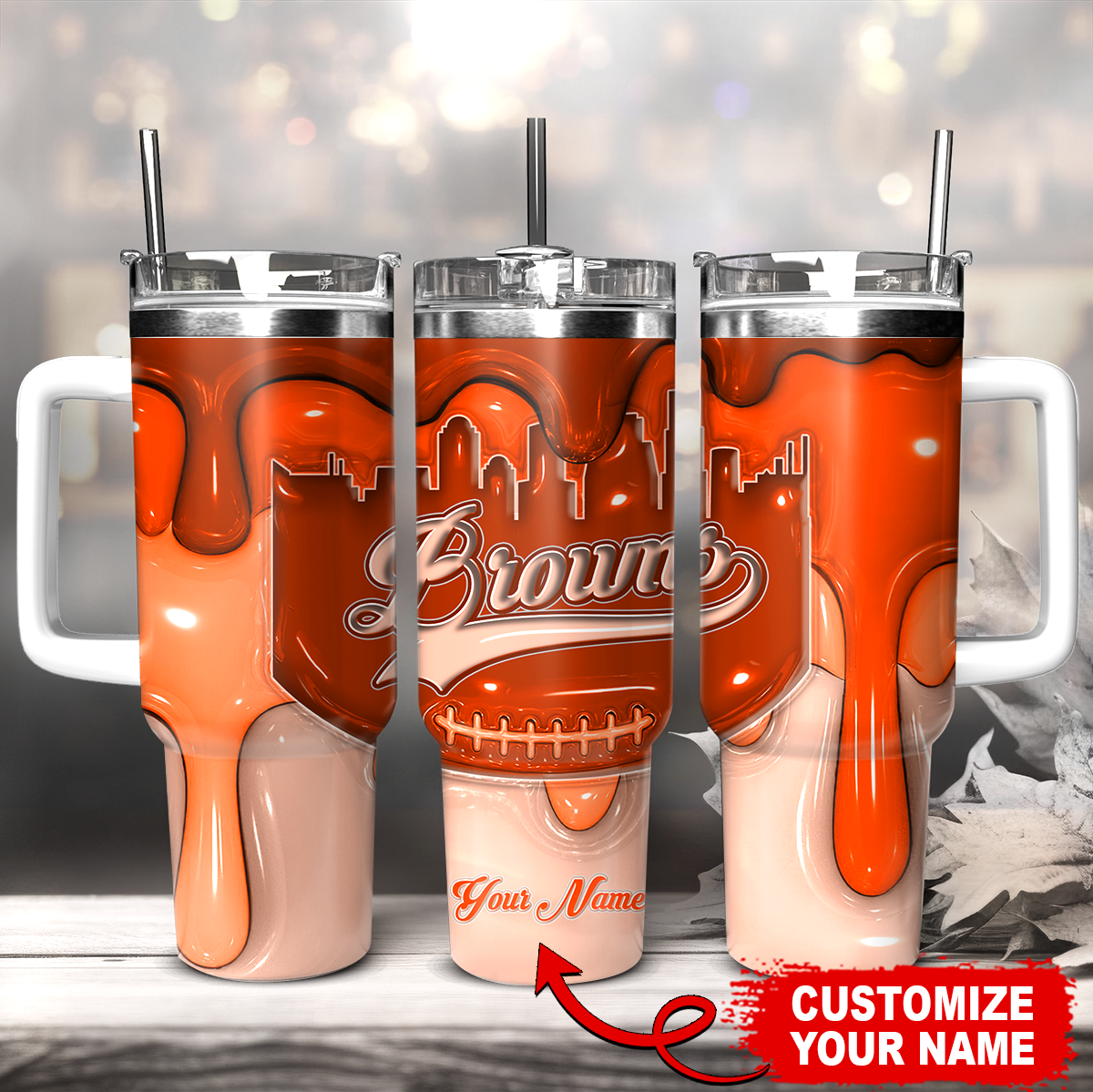 Cleveland Browns NFL Stanley Tumbler With Handle Personalized Name St2474