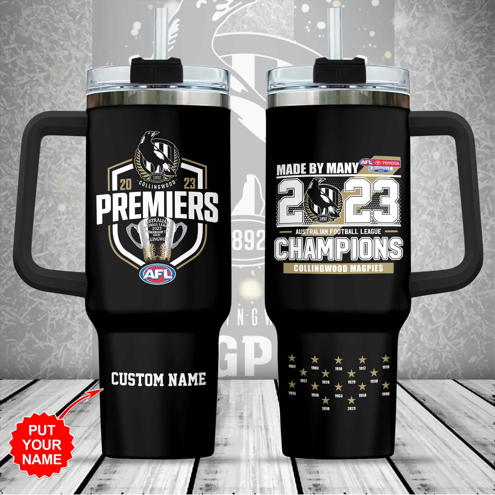 Collingwood FC Football Stanley Tumbler With Handle Personalized Name St2652
