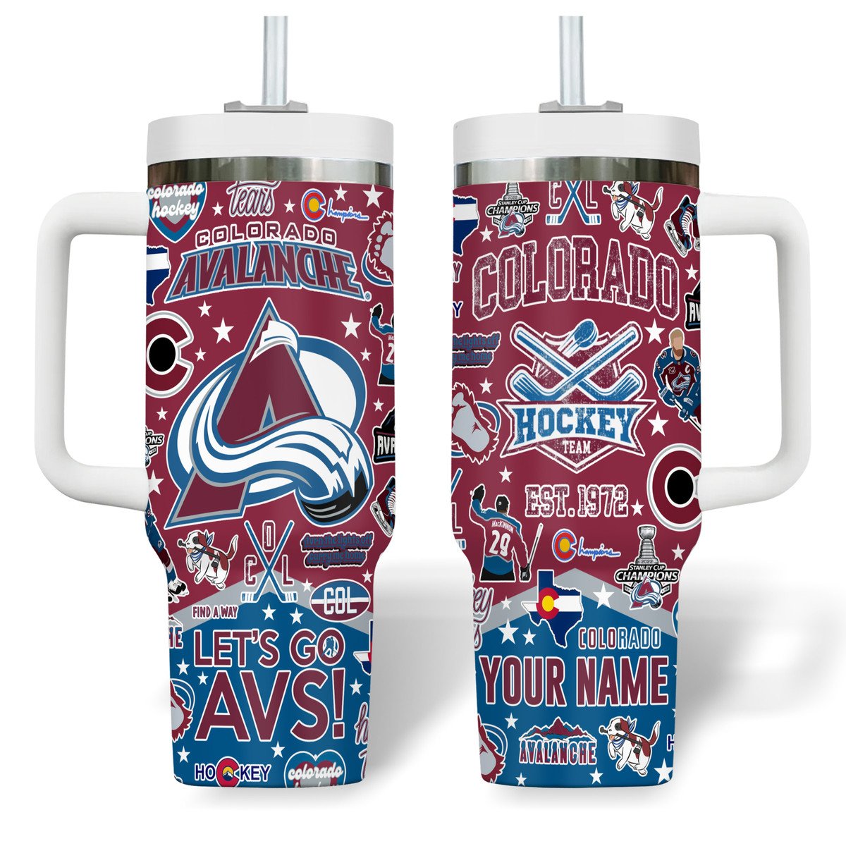 Colorado Avalanche NHL Stanley Tumbler With Handle Personalized Name St1154