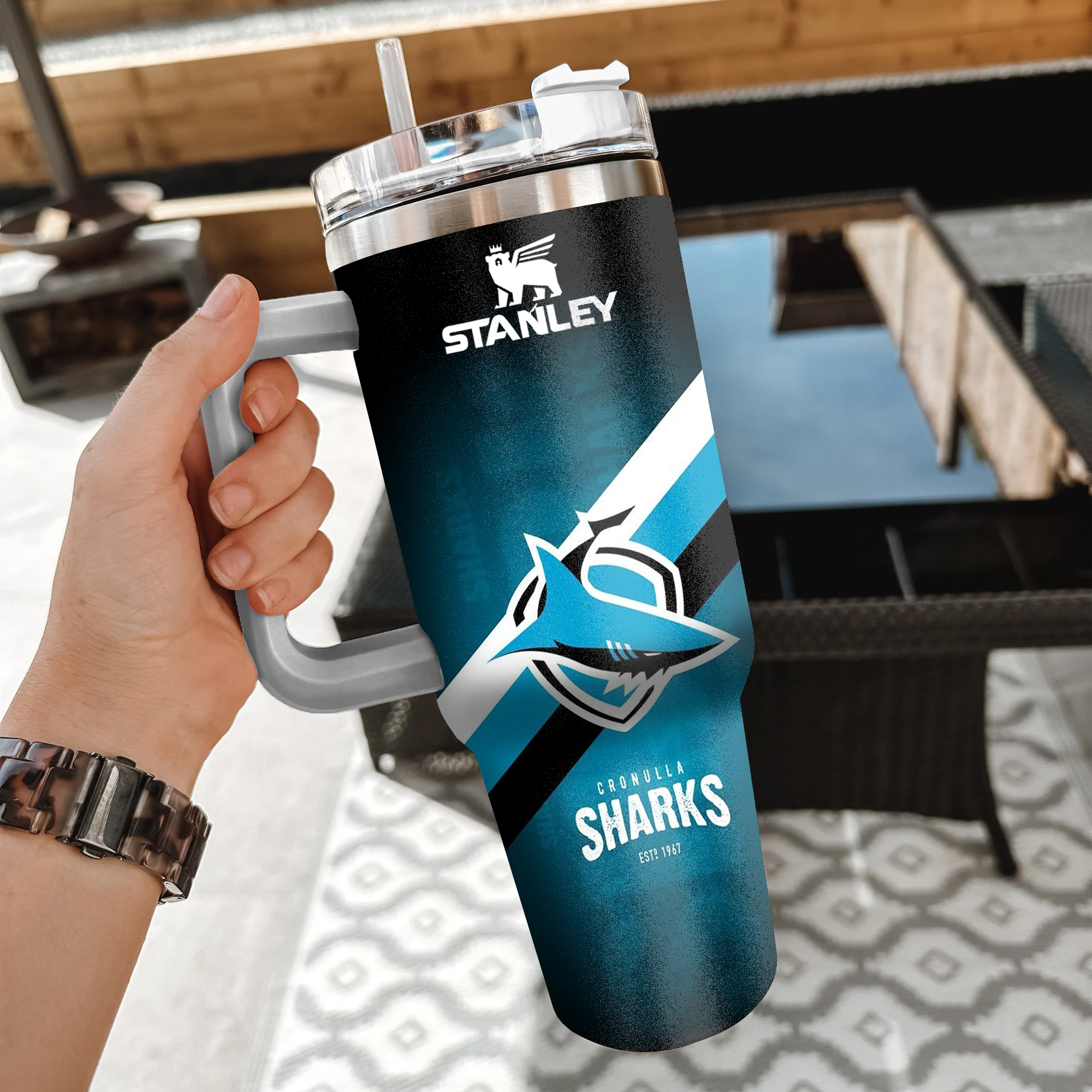 Cronulla-Sutherland Sharks NRL Stanley Tumbler With Handle Personalized Name St4331