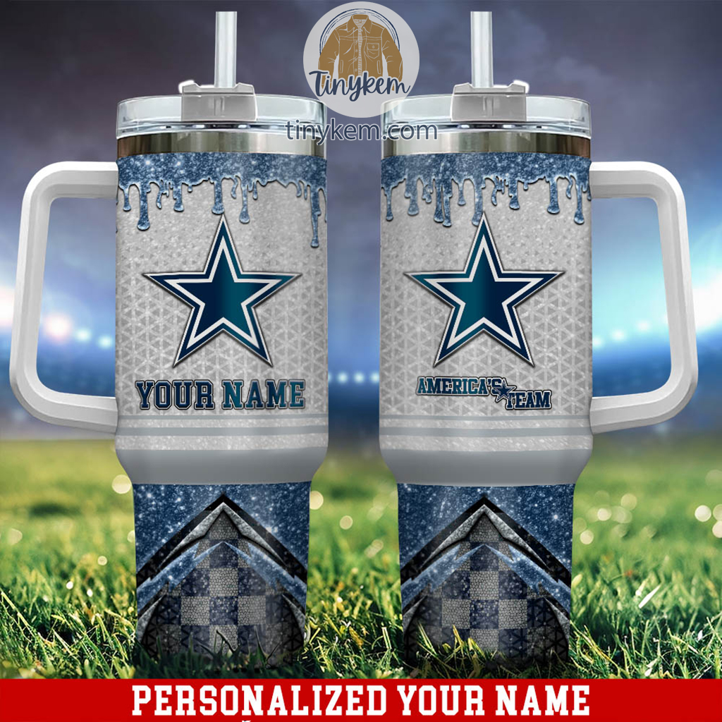 Dallas Cowboys Glitter NFL Stanley Tumbler With Handle Personalized Name St6176