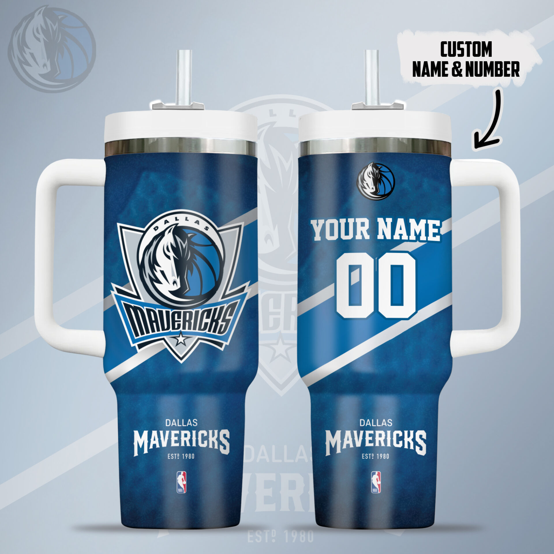 Dallas Mavericks NBA Stanley Tumbler With Handle Personalized Name St2168