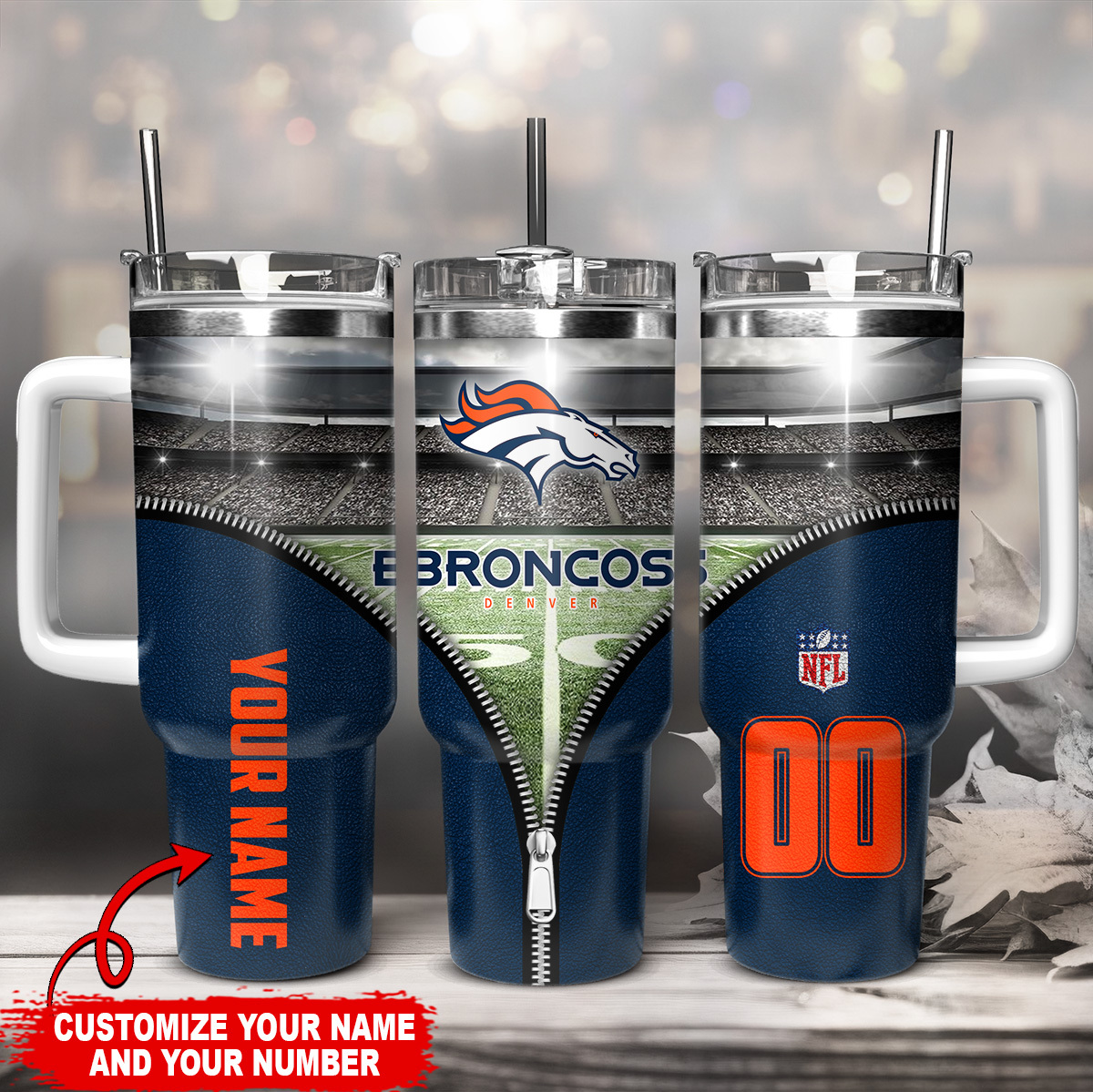 Denver Broncos NFL Stanley Tumbler With Handle Personalized Name St4665