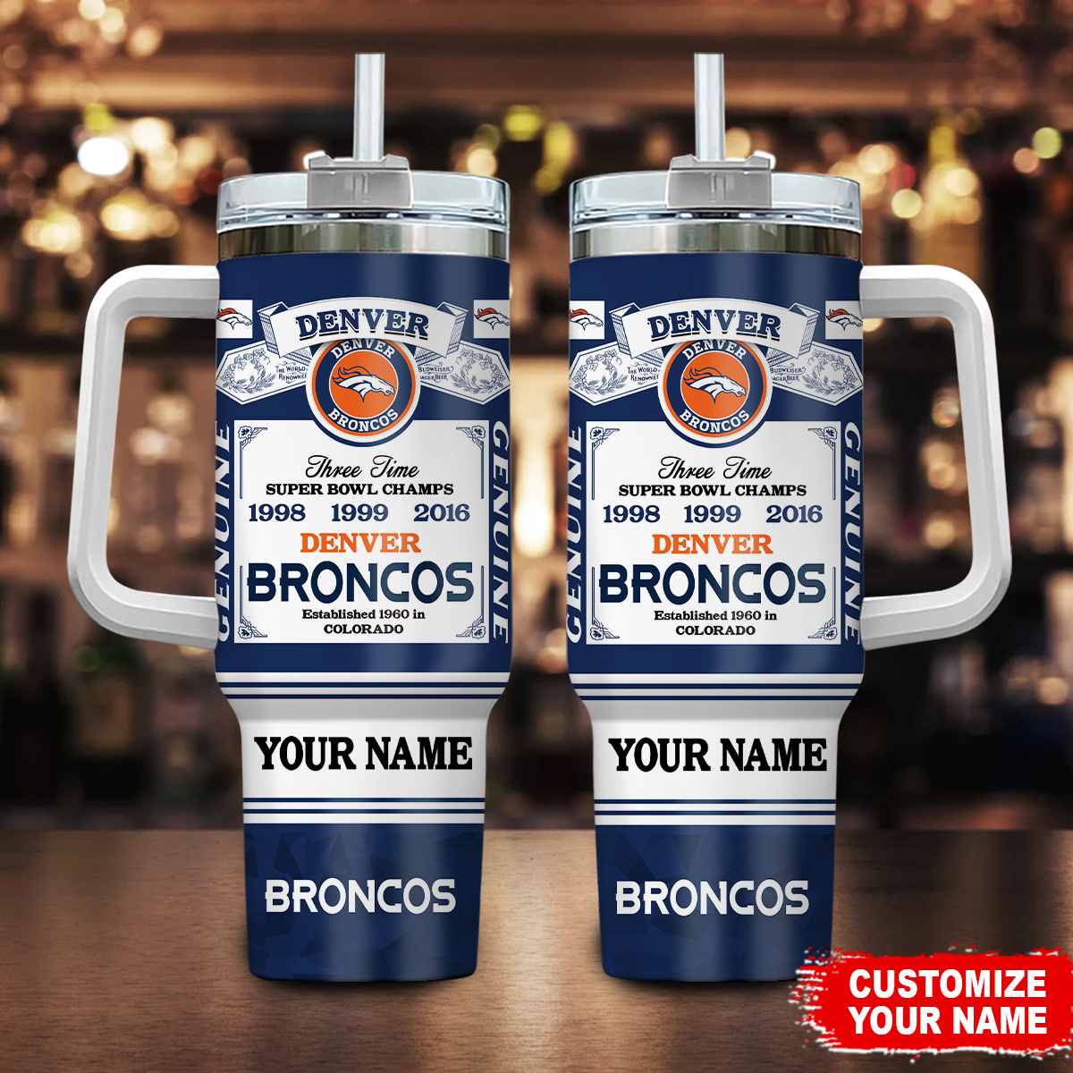 Denver Broncos NFL Stanley Tumbler With Handle Personalized Name St7946