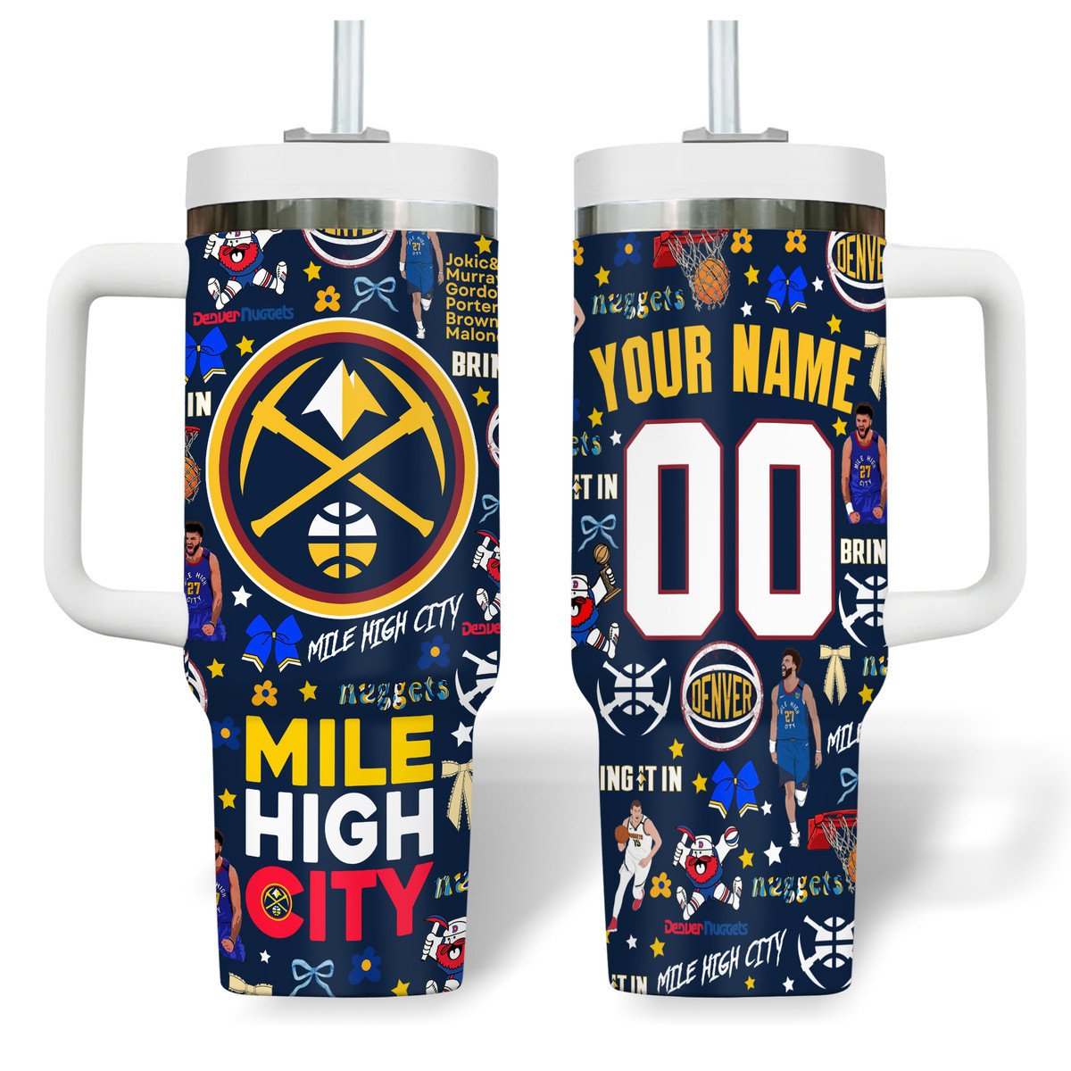 Denver Nuggets NBA Stanley Tumbler With Handle Personalized Name St3409