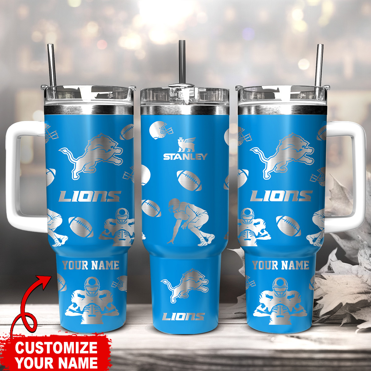 Detroit Lions NFL Stanley Tumbler With Handle Personalized Name St8761