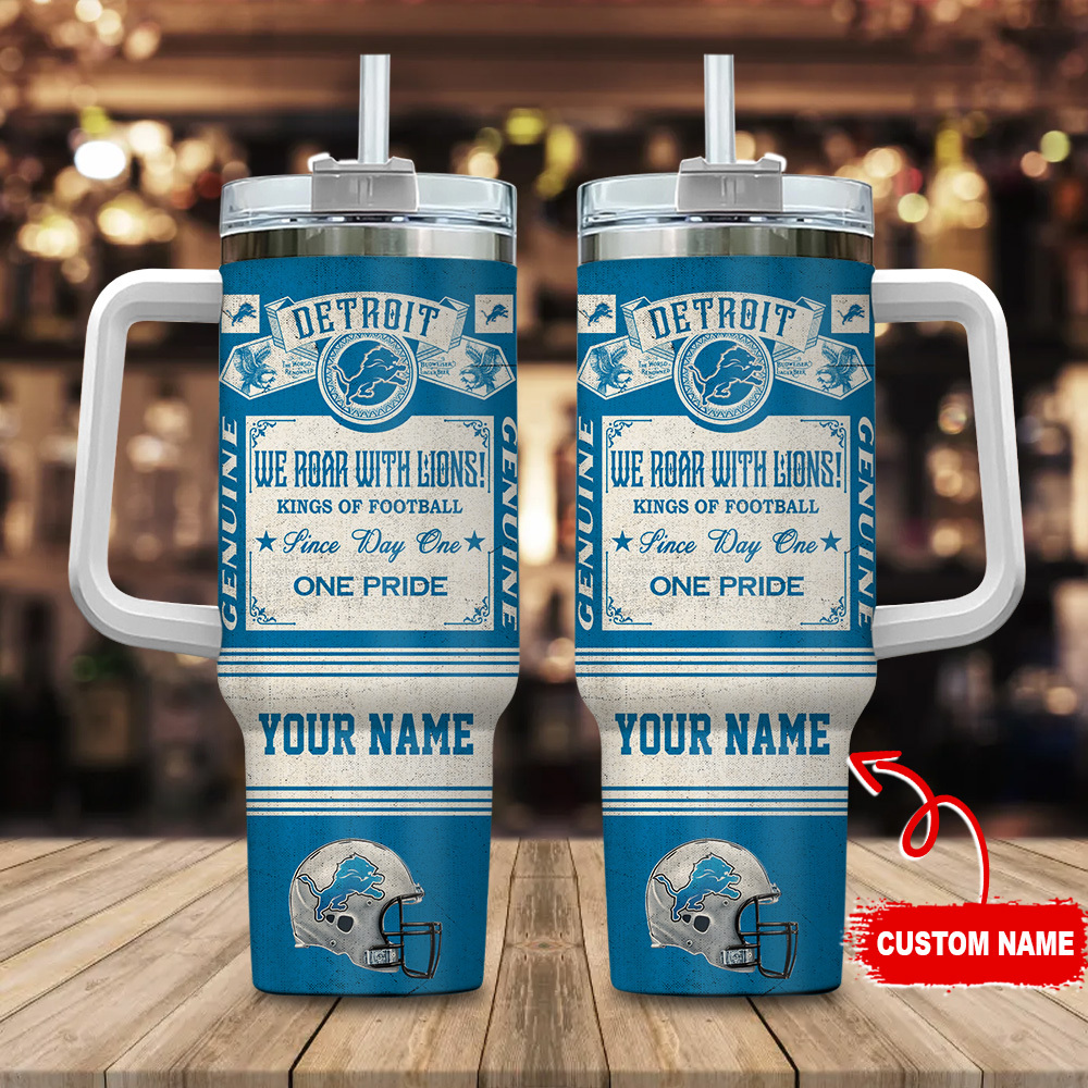 Detroit Lions NFL Vintage Kings Of Football Stanley Tumbler With Handle Personalized Name St3651