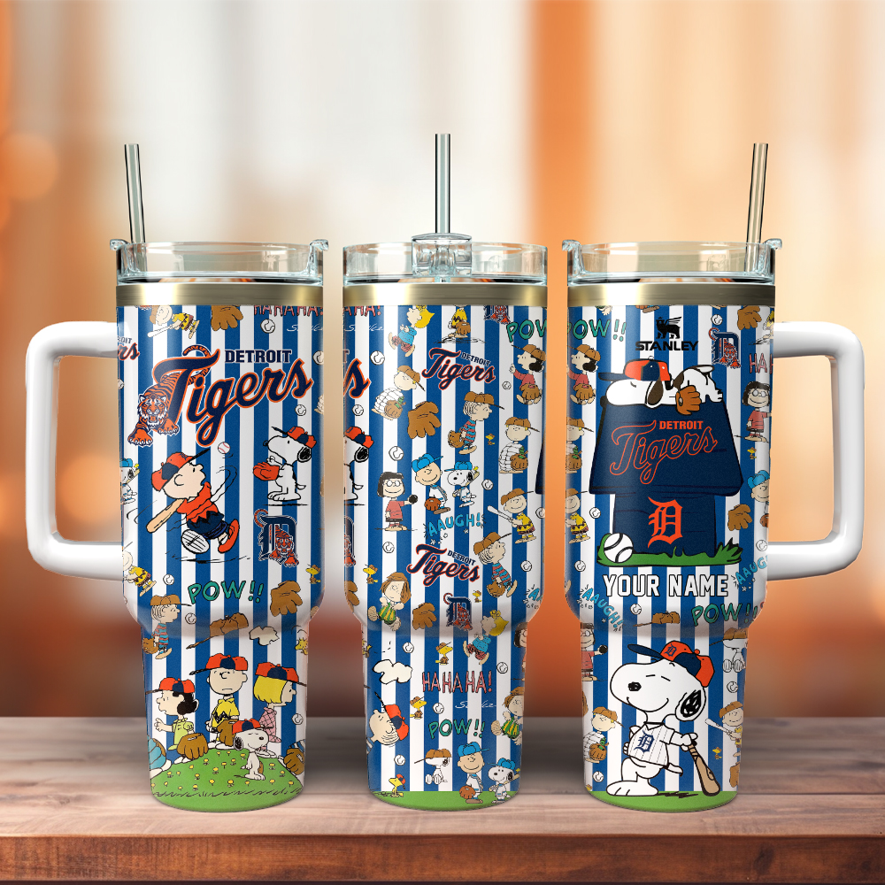 Detroit Tigers x Peanuts MLB Sports Stanley Tumbler With Handle Personalized Name St1831