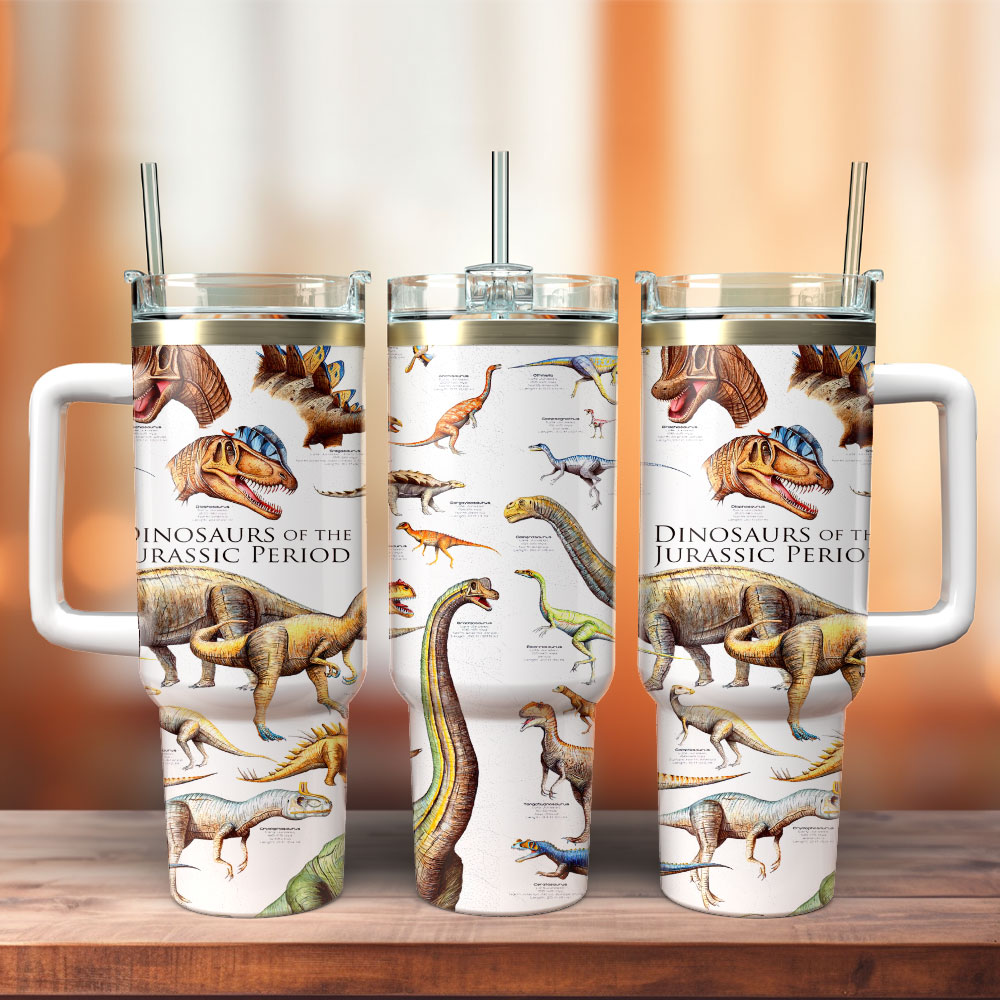 Dinosaur Jurassic Park Artwork Stanley Tumbler With Handle Personalized Name St9467