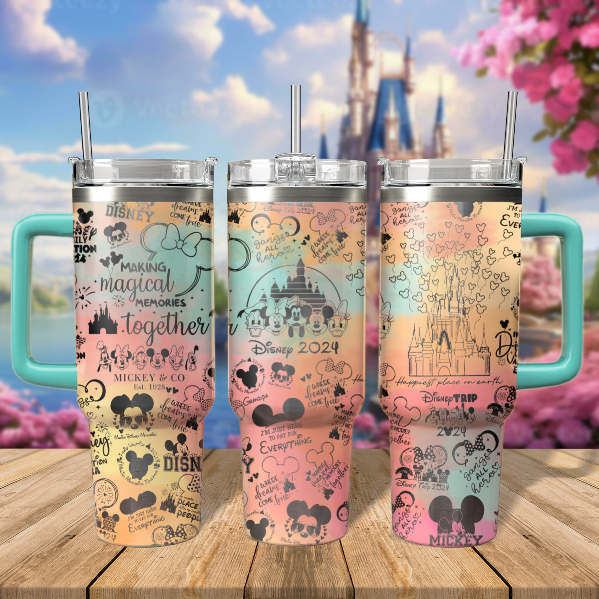 Disney Vacation Family Trip Cartoon Stanley Tumbler With Handle Personalized Name St6022