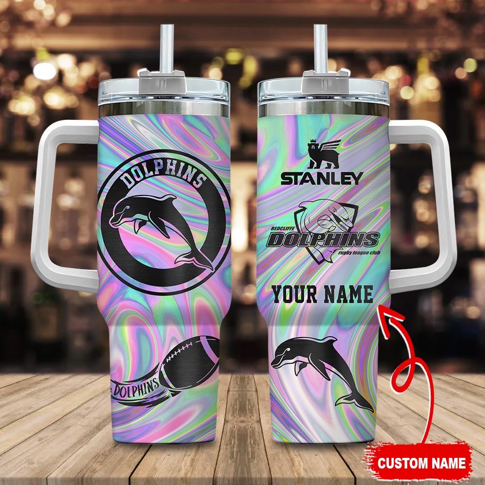 Dolphins NRL Hologram Effect Stanley Tumbler With Handle Personalized Name St2371