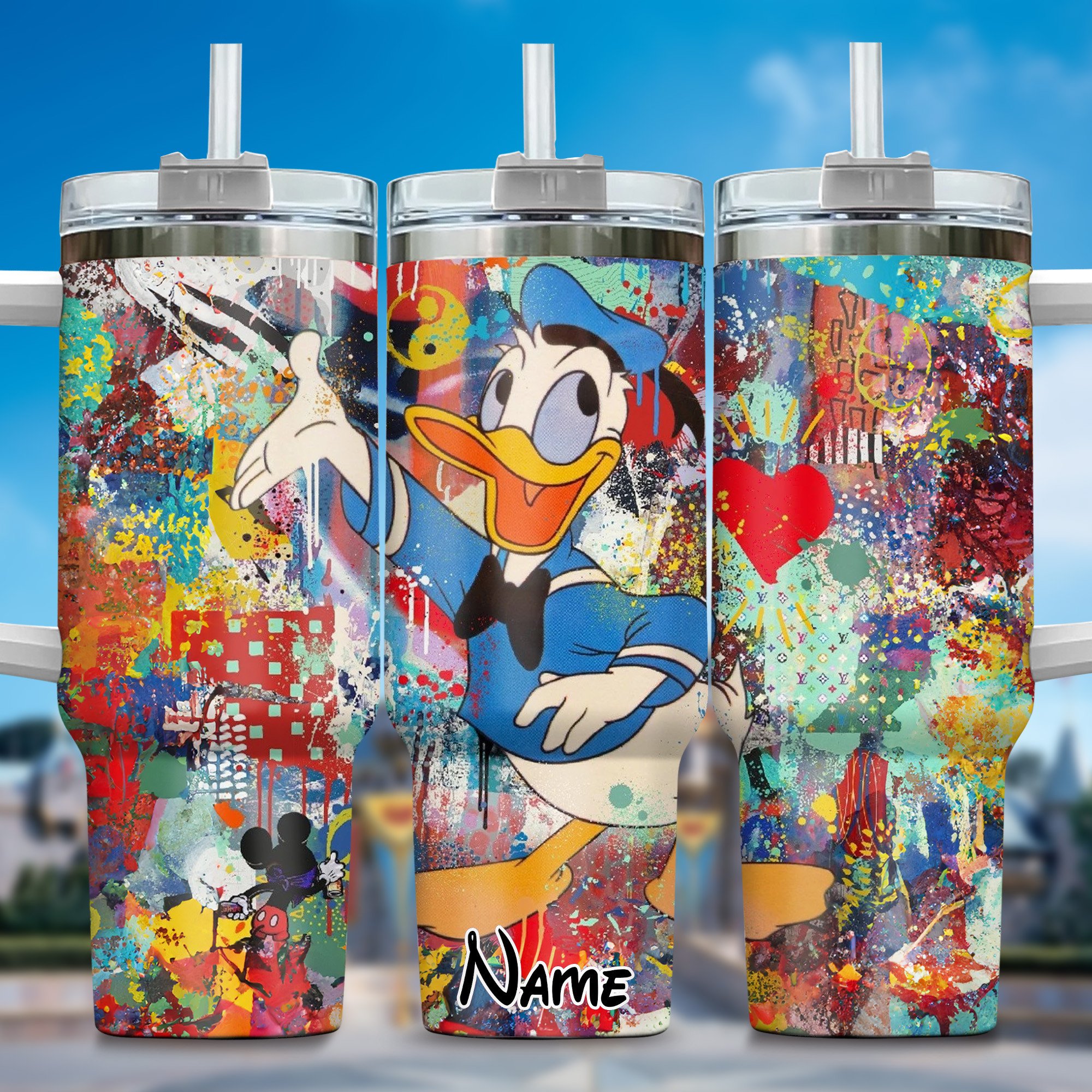 Donald Duck Cartoon Stanley Tumbler With Handle Personalized Name St5554