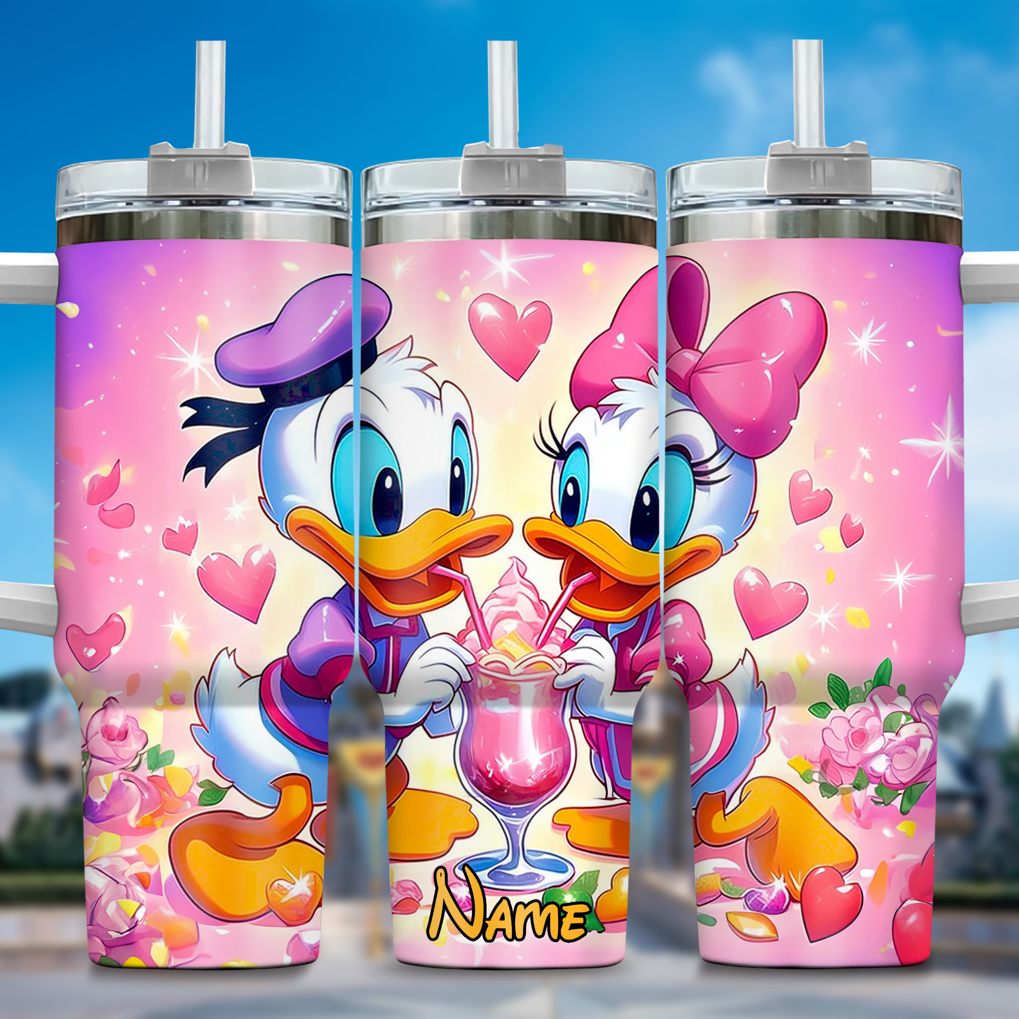 Donald Duck Cartoon Stanley Tumbler With Handle Personalized Name St7718