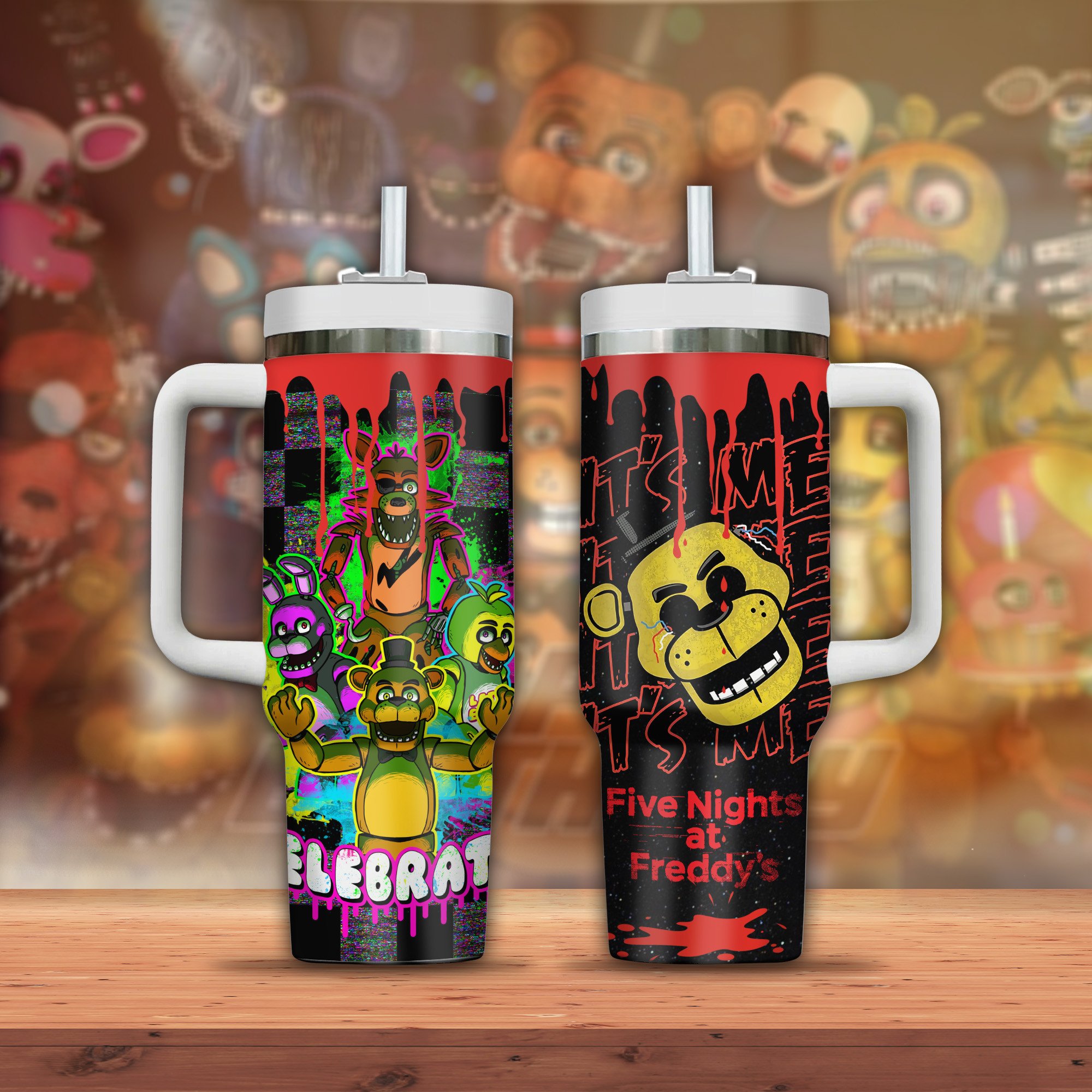 Five Nights at Freddy Cartoon Stanley Tumbler With Handle Personalized Name St2291