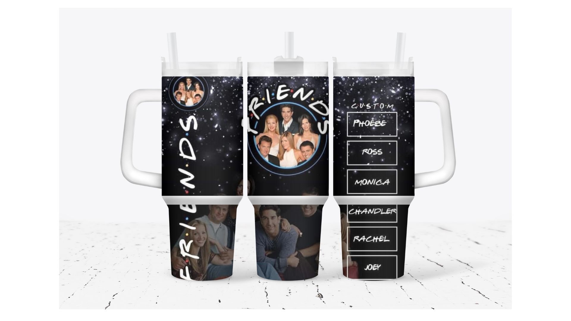 Friends Round Black Movies Stanley Tumbler With Handle Personalized Name St7821