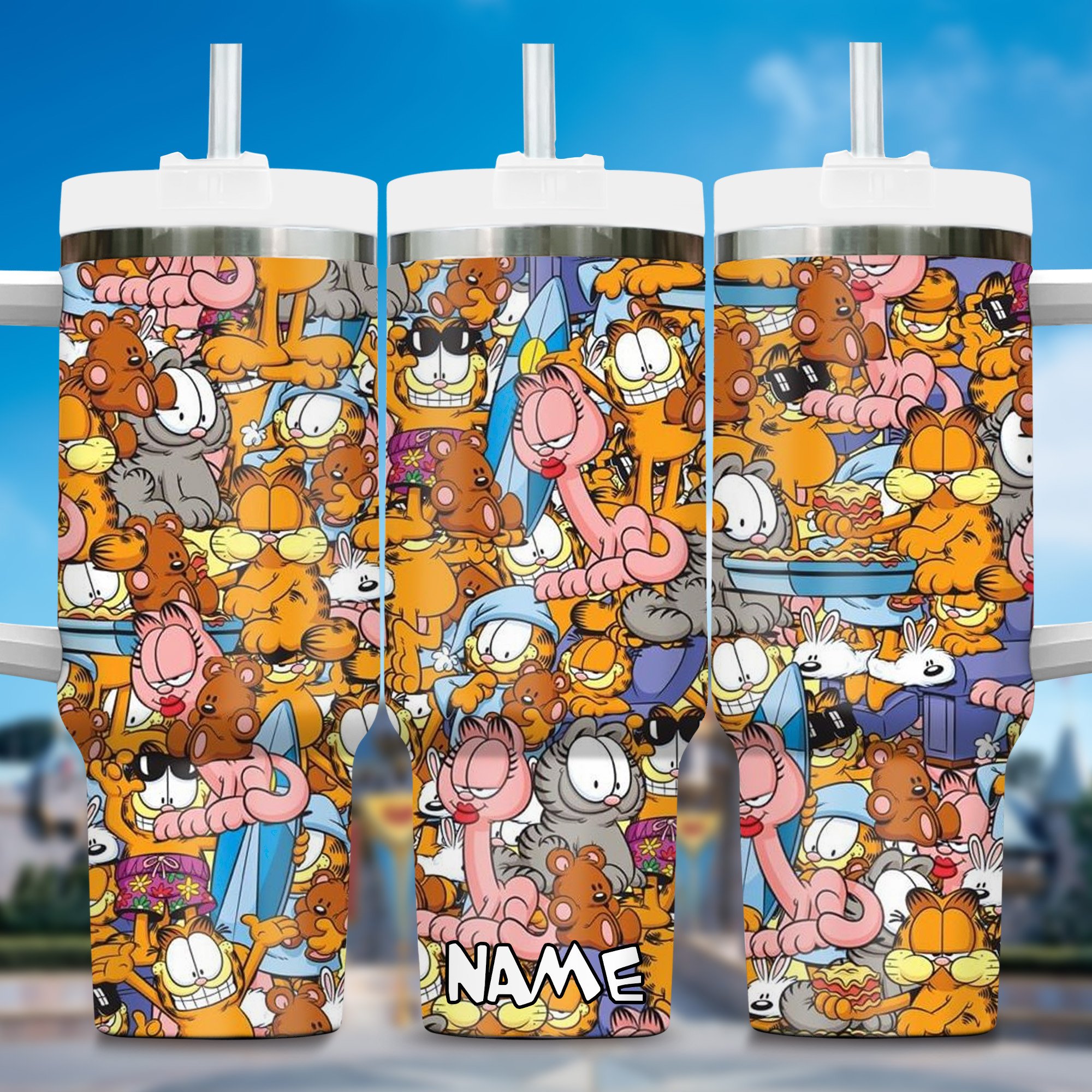 Garfield Cartoon Stanley Tumbler With Handle Personalized Name St9259