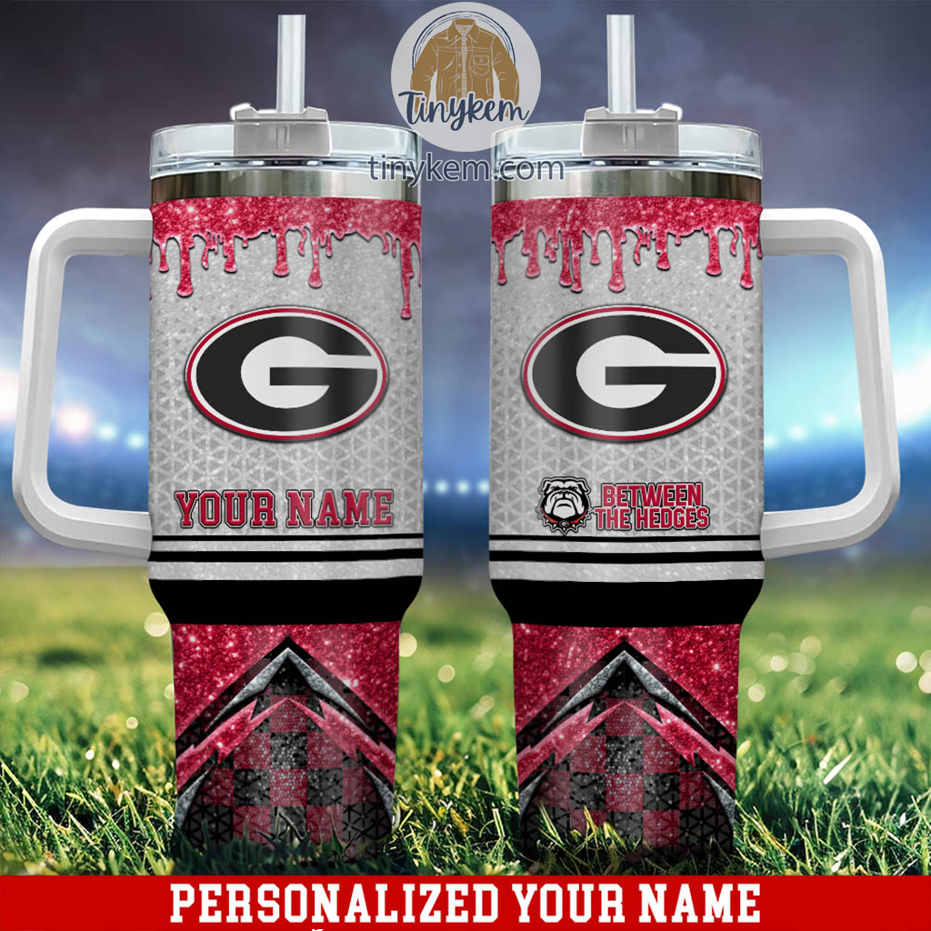 Georgia Bulldogs Glitter NCAA Stanley Tumbler With Handle Personalized Name St4391