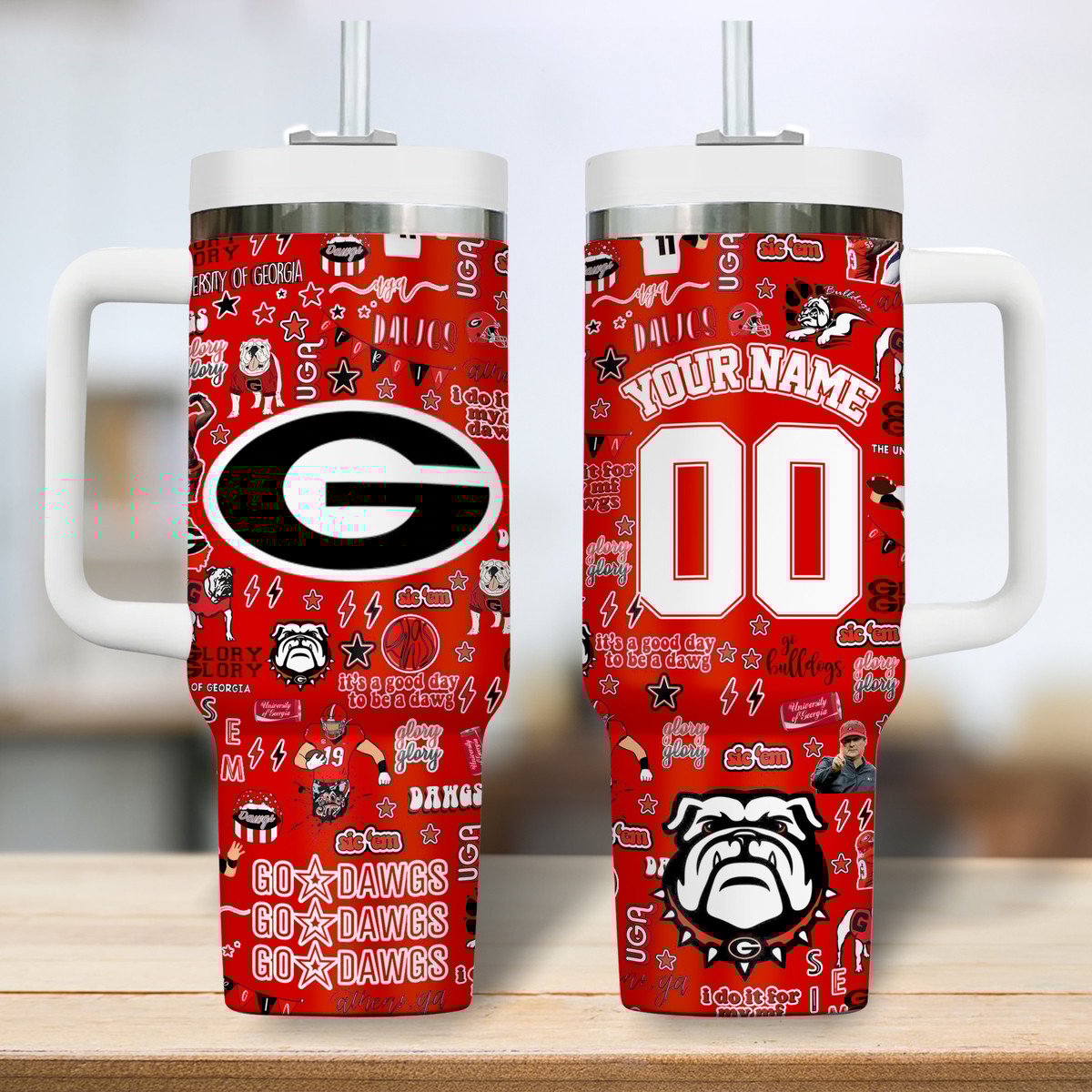 Georgia Bulldogs NCAA Stanley Tumbler With Handle Personalized Name St3383
