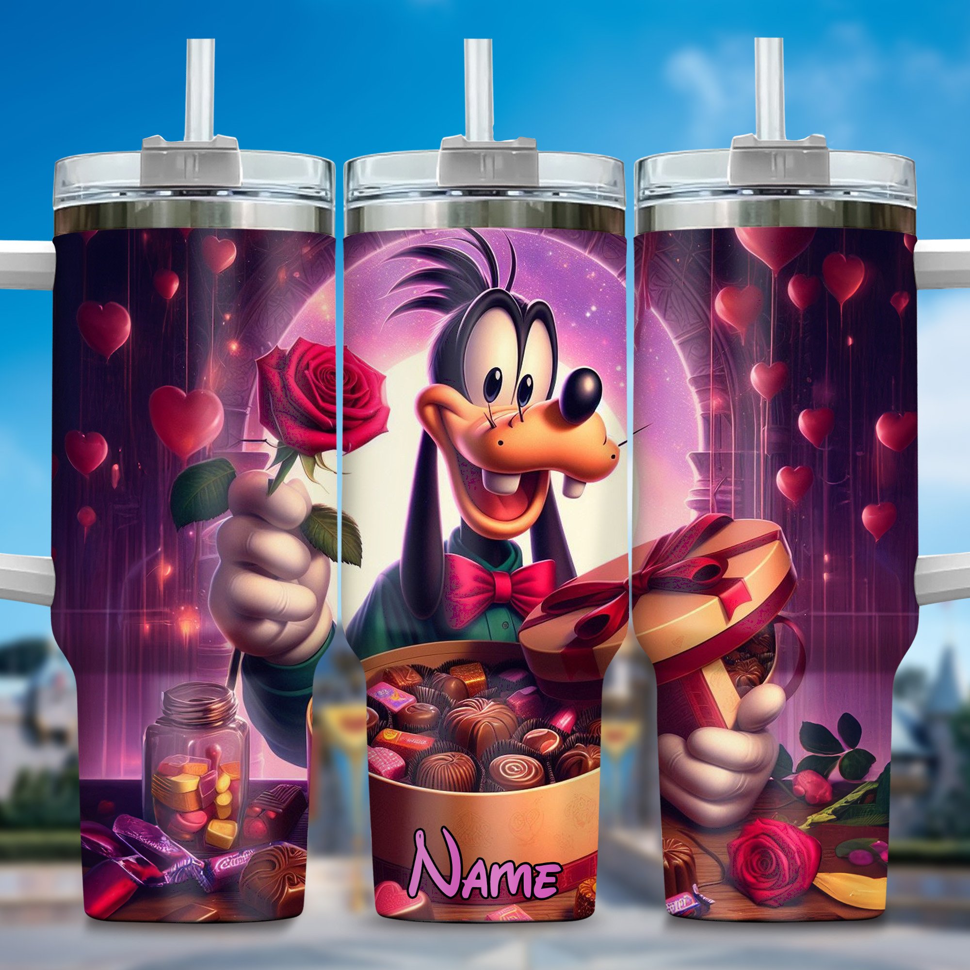 Goofy Cartoon Stanley Tumbler With Handle Personalized Name St9123
